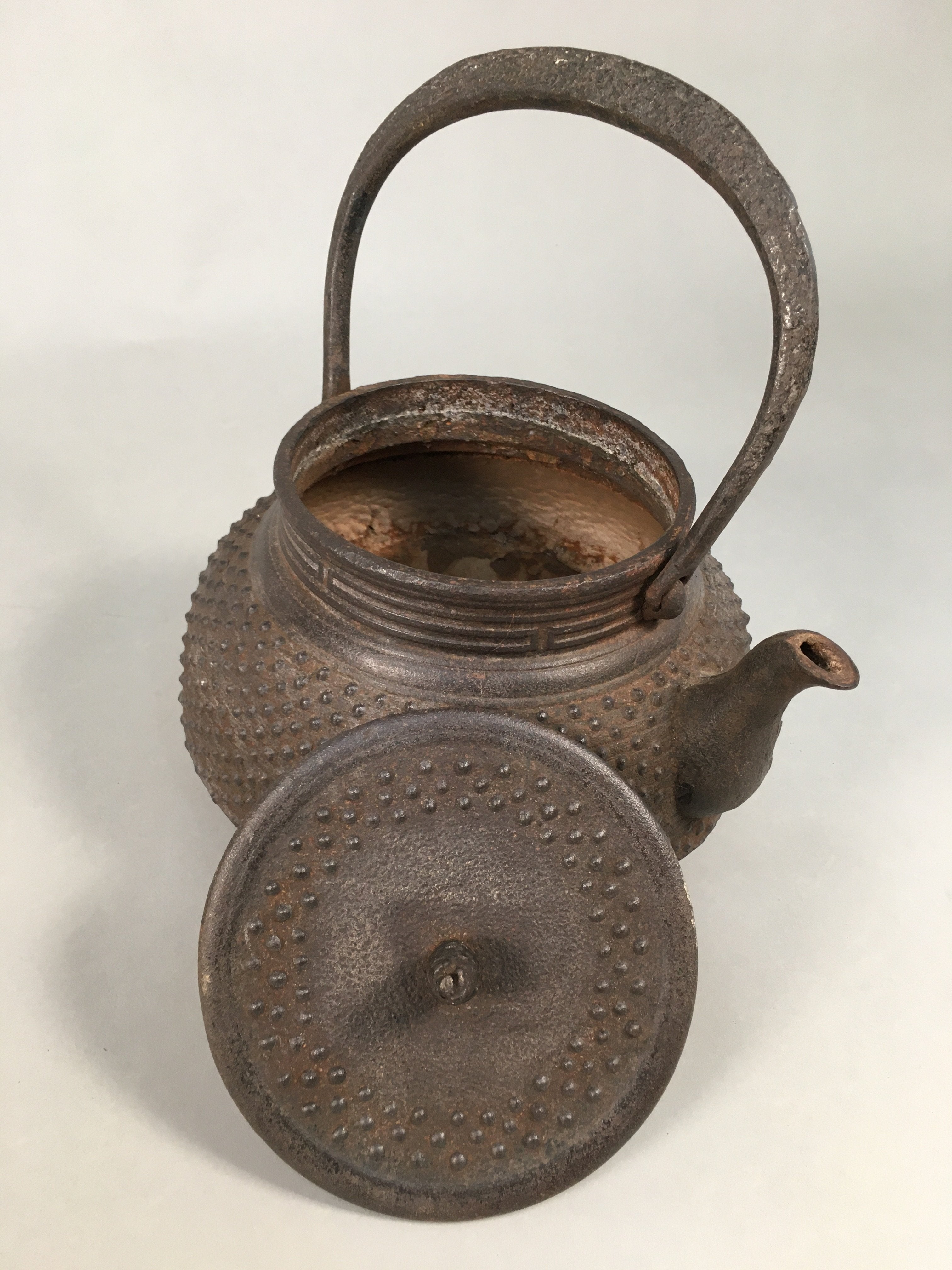 Antique Japanese Cast Iron Teapot Kyusu Tetsubin Kettle Arare Nanbu Tekki T77