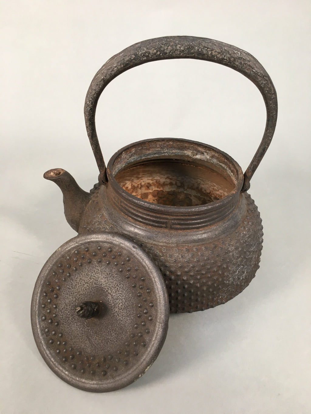 Antique Japanese Cast Iron Teapot Kyusu Tetsubin Kettle Arare Nanbu Tekki T77