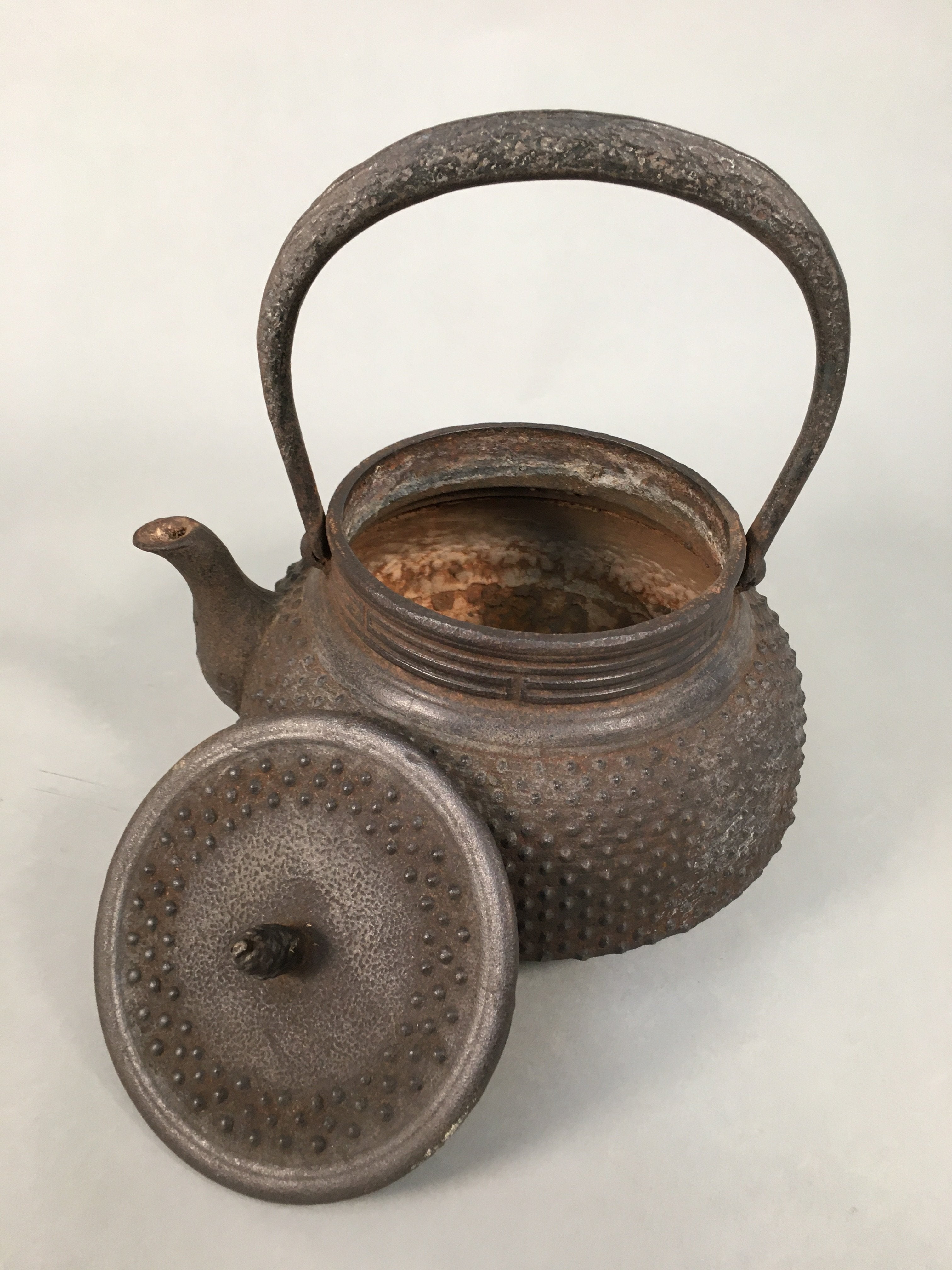Antique Japanese Cast Iron Teapot Kyusu Tetsubin Kettle Arare Nanbu Tekki T77