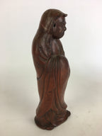 Antique Japanese Ceramic Bodhidharma Statue Pottery Okimono Daruma Brown BD695
