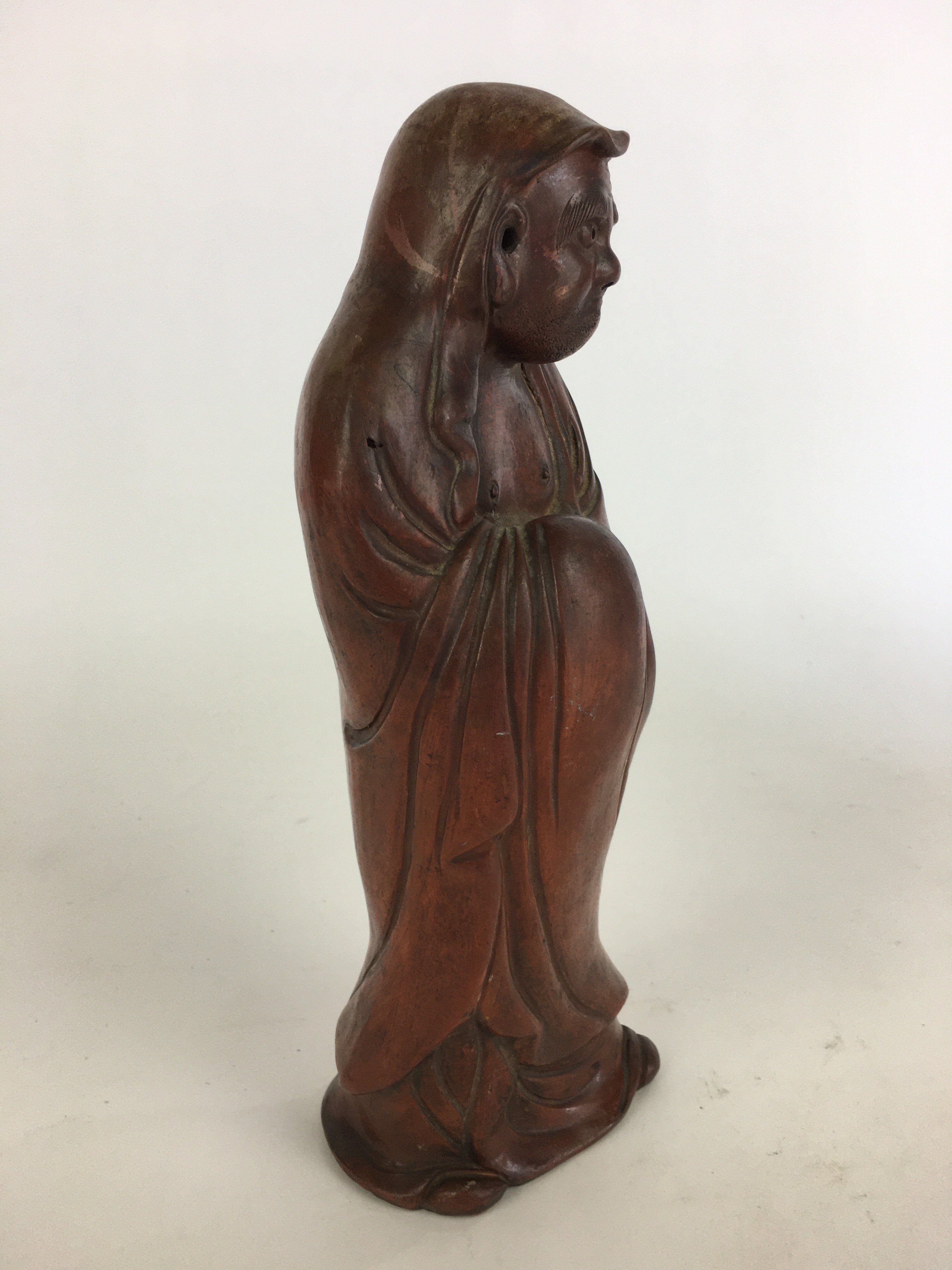 Antique Japanese Ceramic Bodhidharma Statue Pottery Okimono Daruma Brown BD695