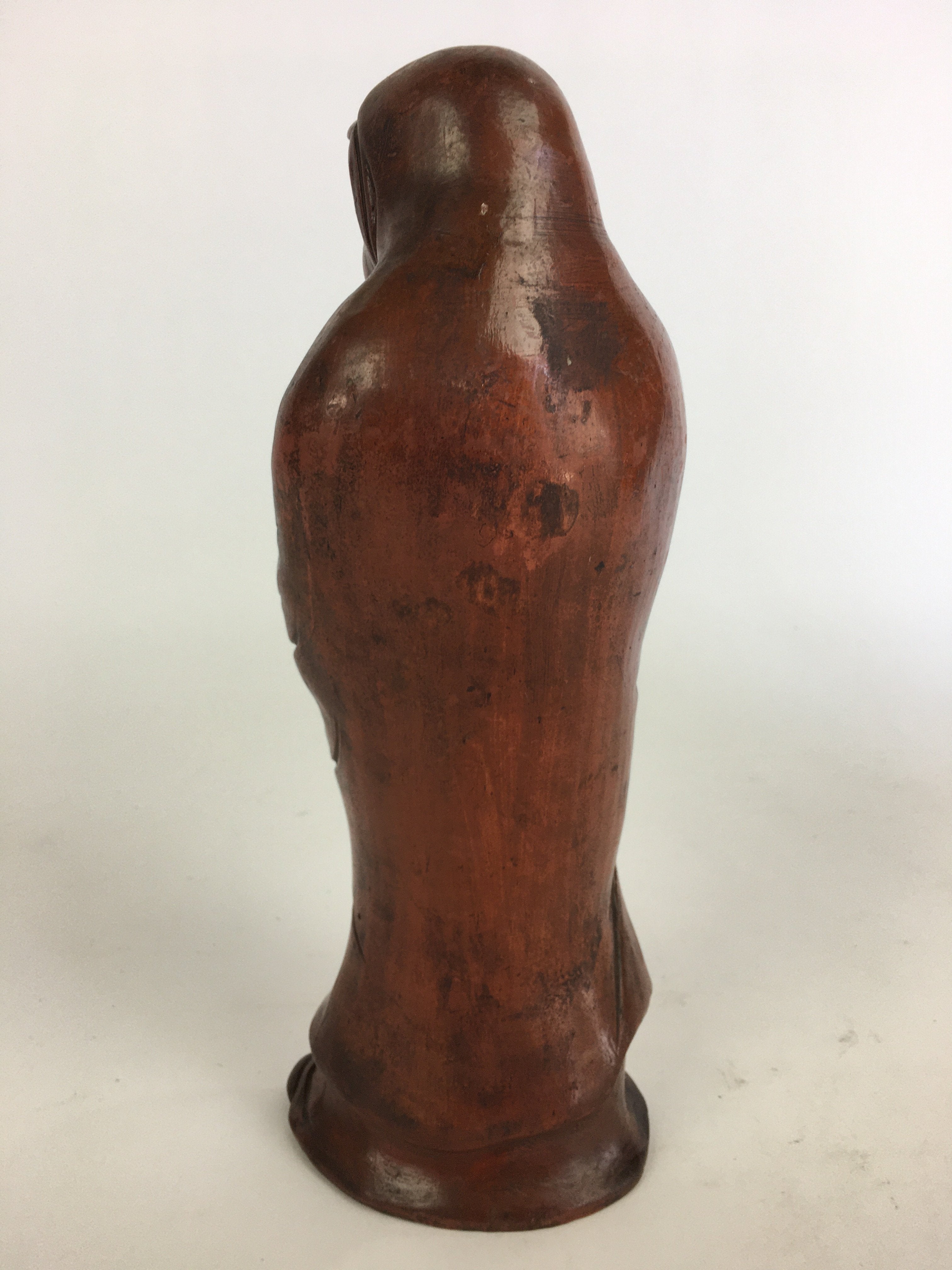 Antique Japanese Ceramic Bodhidharma Statue Pottery Okimono Daruma Brown BD695