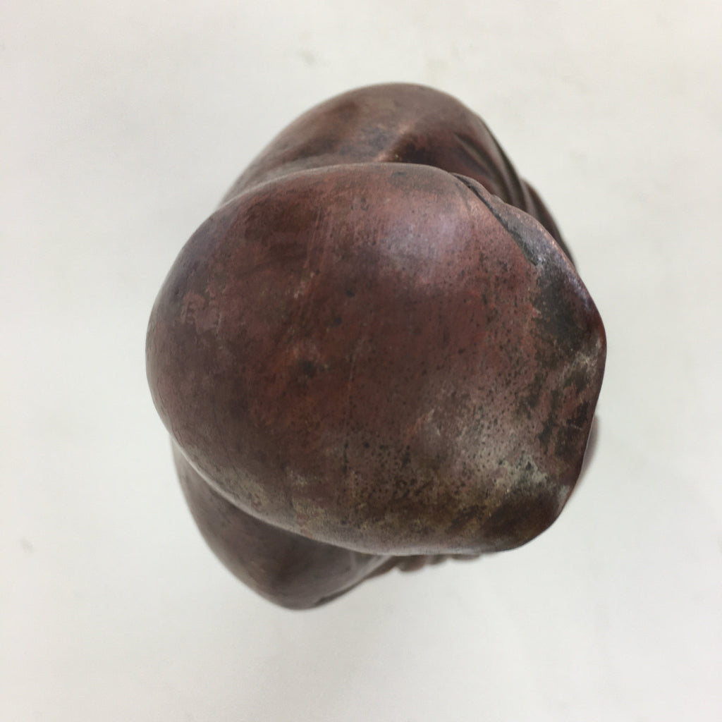 Antique Japanese Ceramic Bodhidharma Statue Pottery Okimono Daruma Brown BD695