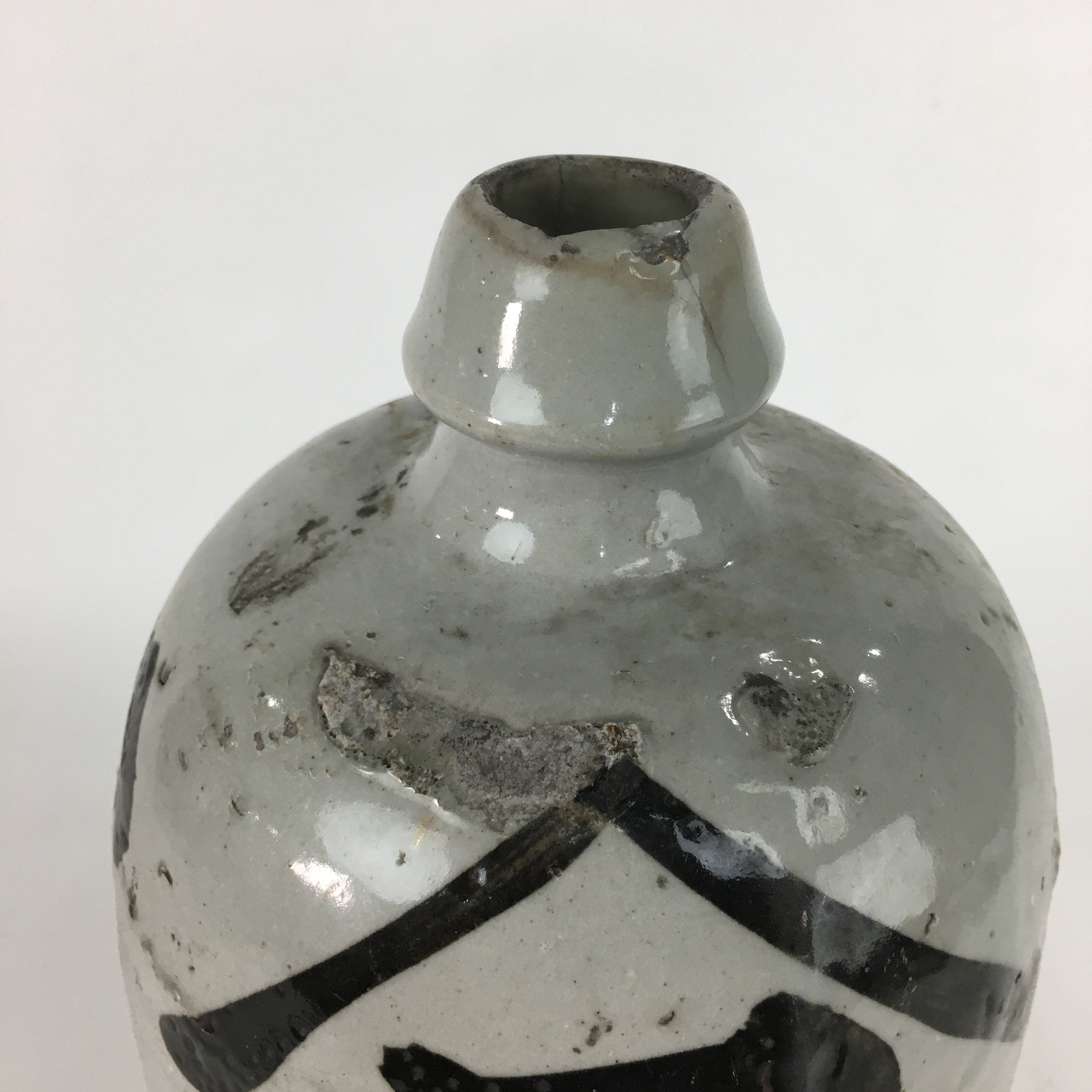 Antique Japanese Ceramic Sake Bottle Kayoi Tokkuri Hand-Written Kanji TS286