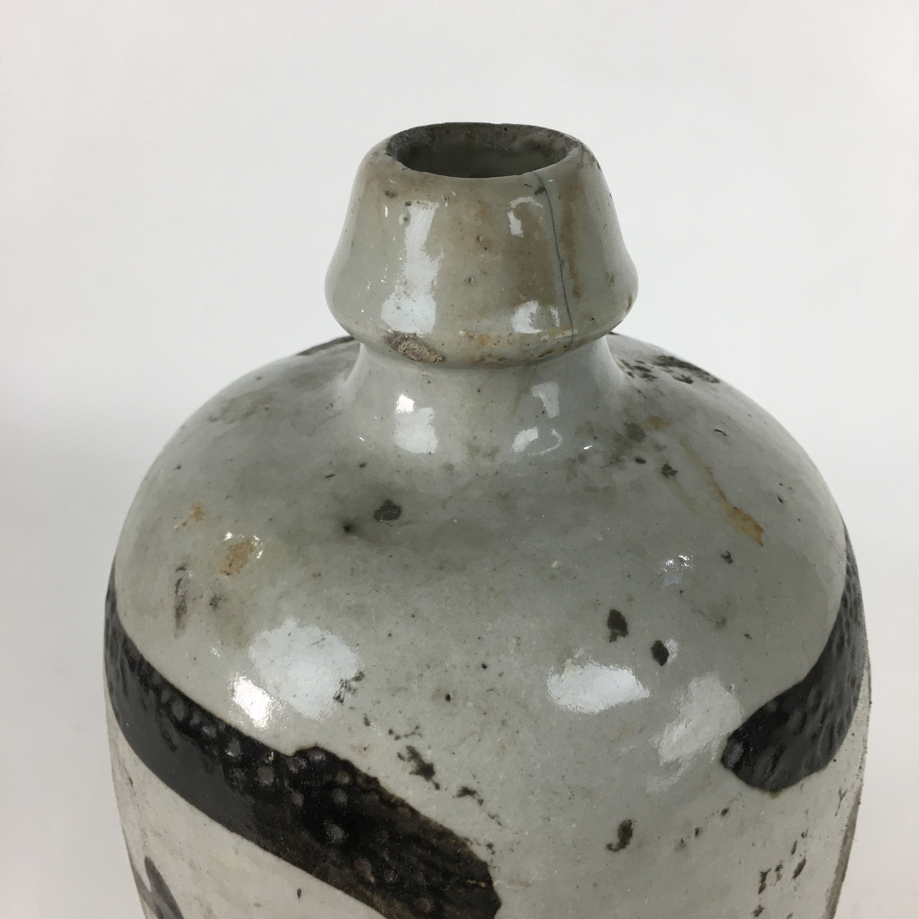 Antique Japanese Ceramic Sake Bottle Kayoi Tokkuri Hand-Written Kanji TS286