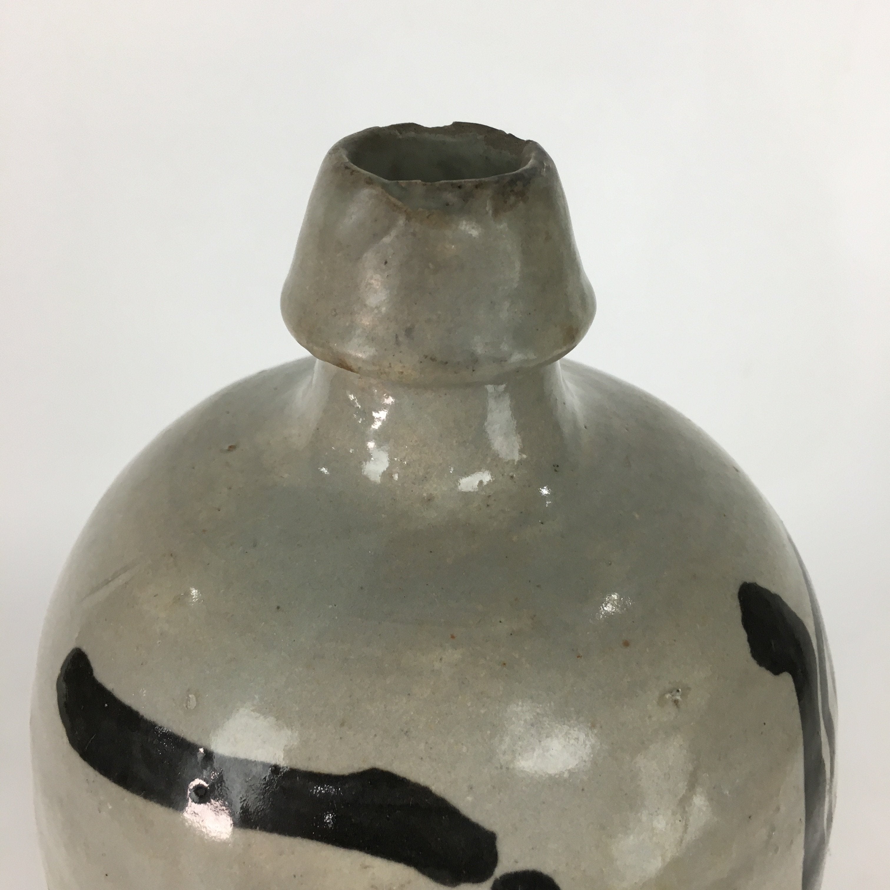 Antique Japanese Ceramic Sake Bottle Kayoi Tokkuri Hand-Written Kanji TS288