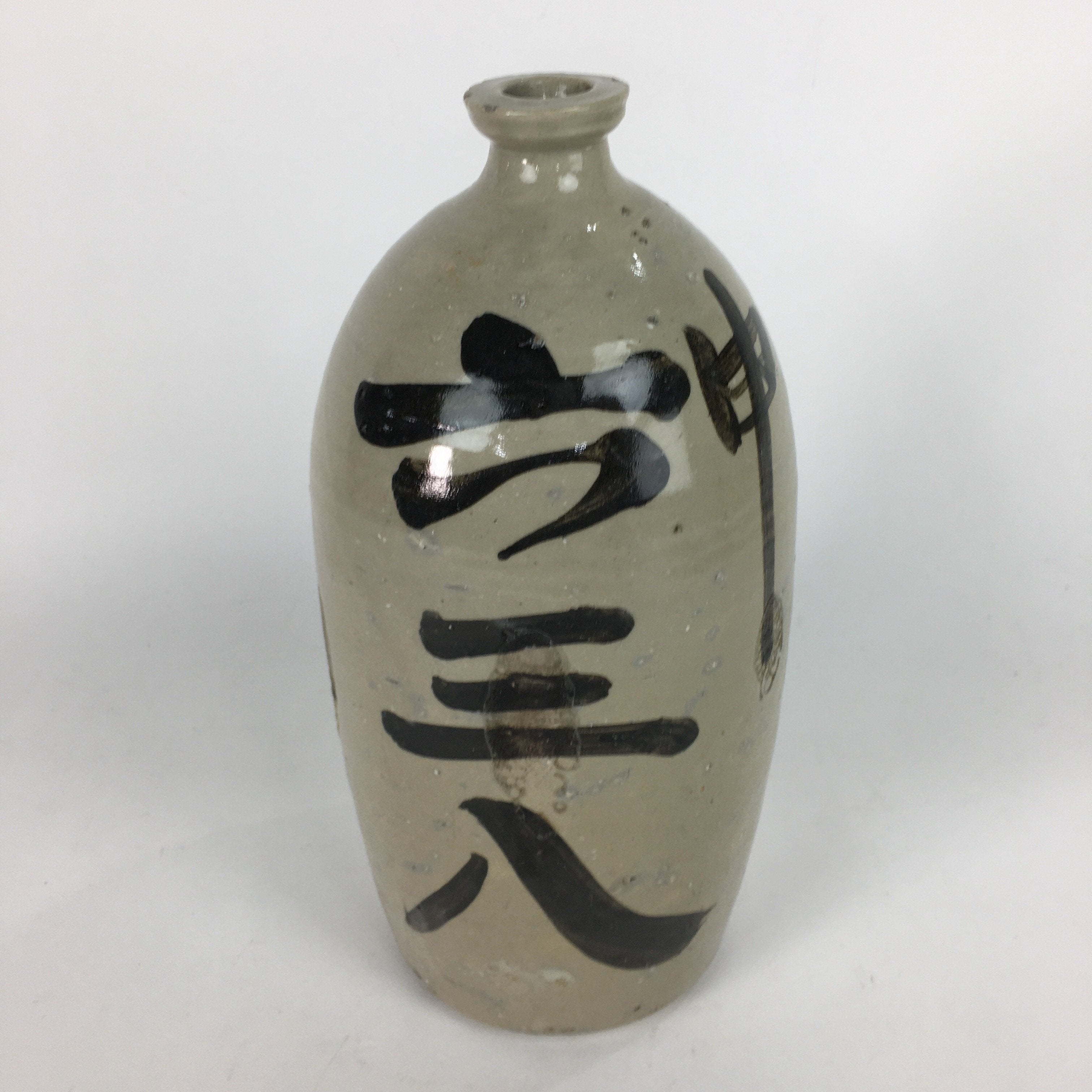 Antique Japanese Ceramic Sake Bottle Kayoi Tokkuri Hand-Written Kanji TS289