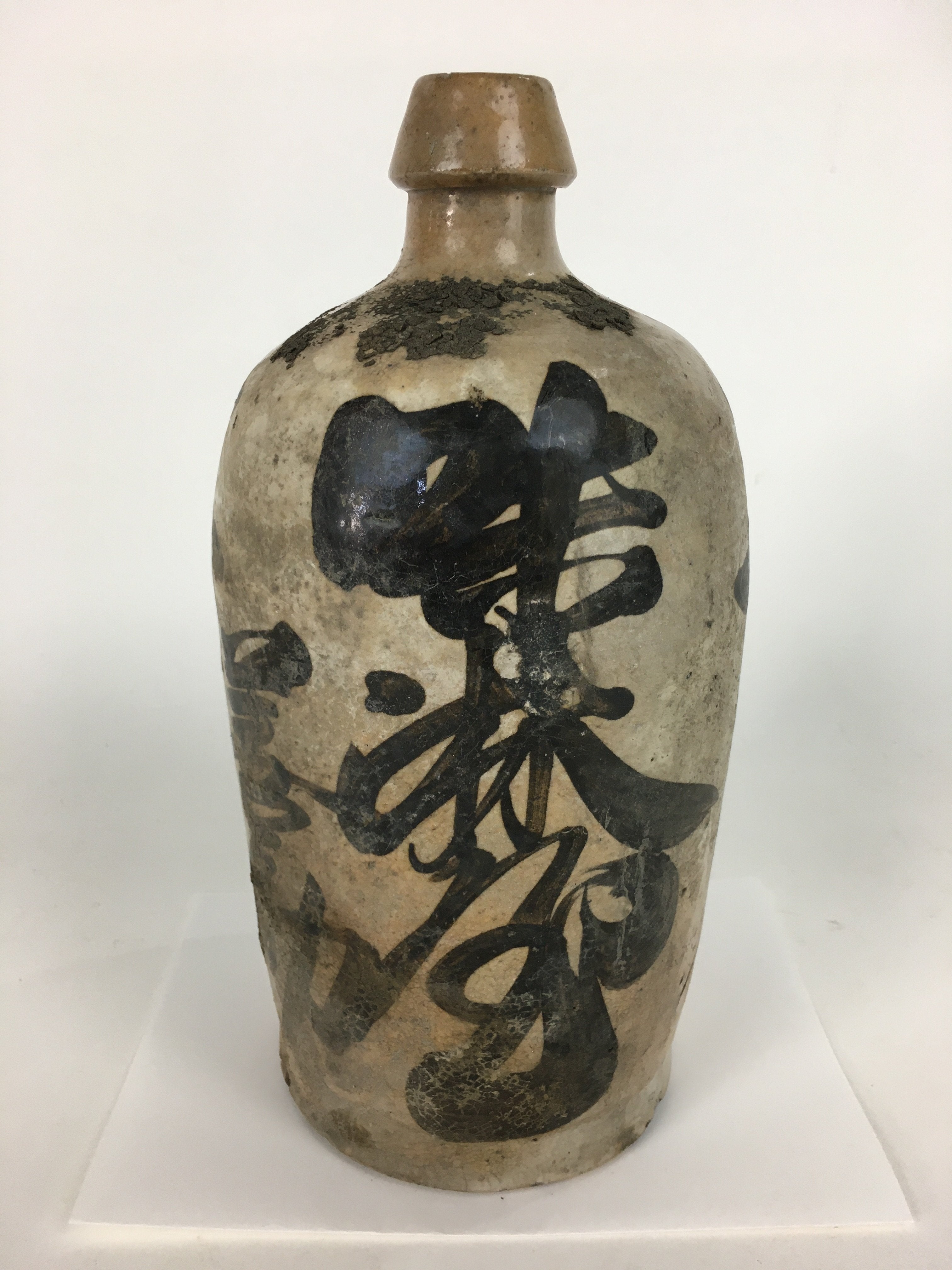 Antique Japanese Ceramic Sake Bottle Kayoi Tokkuri Hand-Written Kanji TS296