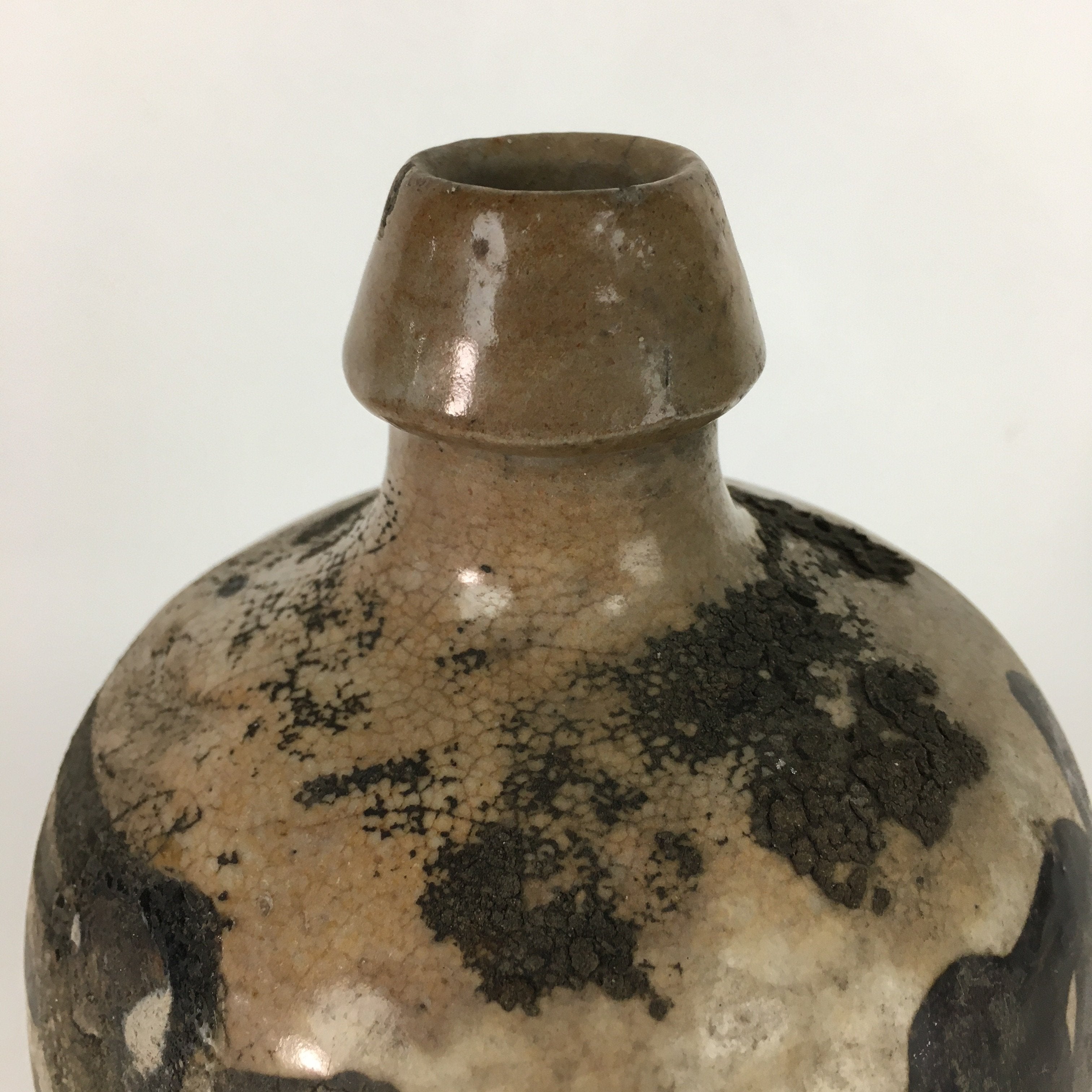 Antique Japanese Ceramic Sake Bottle Kayoi Tokkuri Hand-Written Kanji TS296