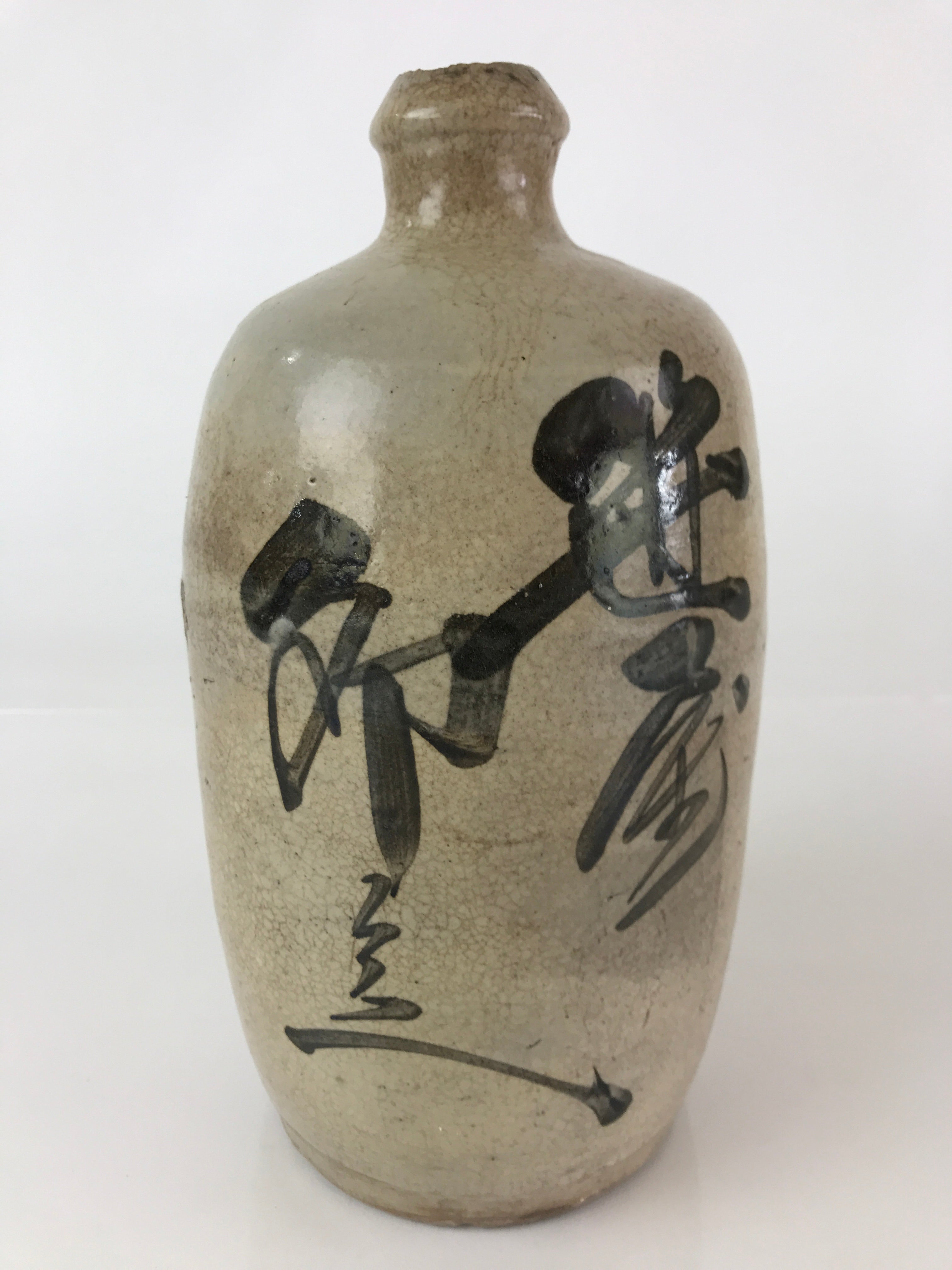 Antique Japanese Ceramic Sake Bottle Tokkuri Pottery Hand-Written Kanji TS451