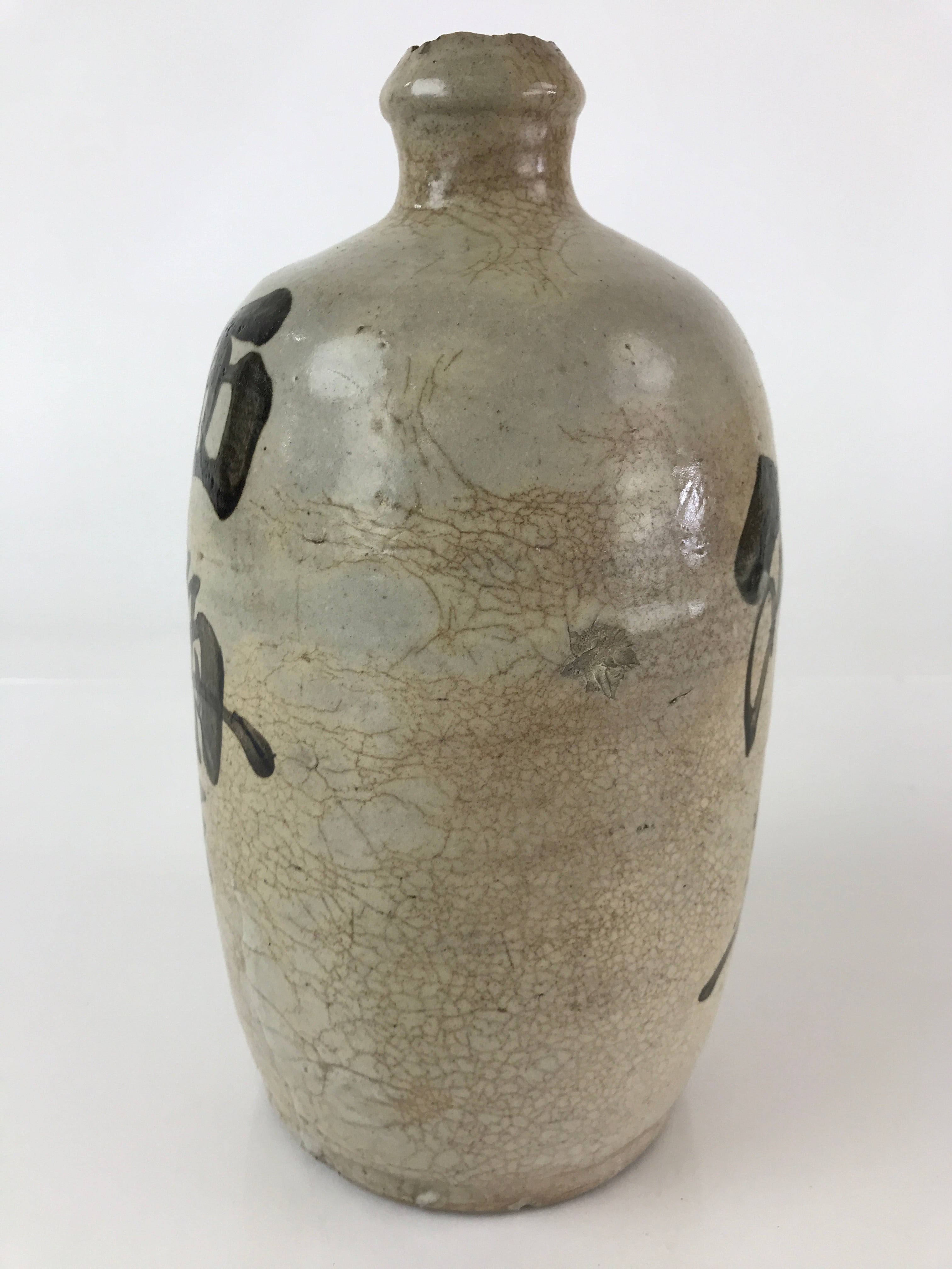 Antique Japanese Ceramic Sake Bottle Tokkuri Pottery Hand-Written Kanji TS451