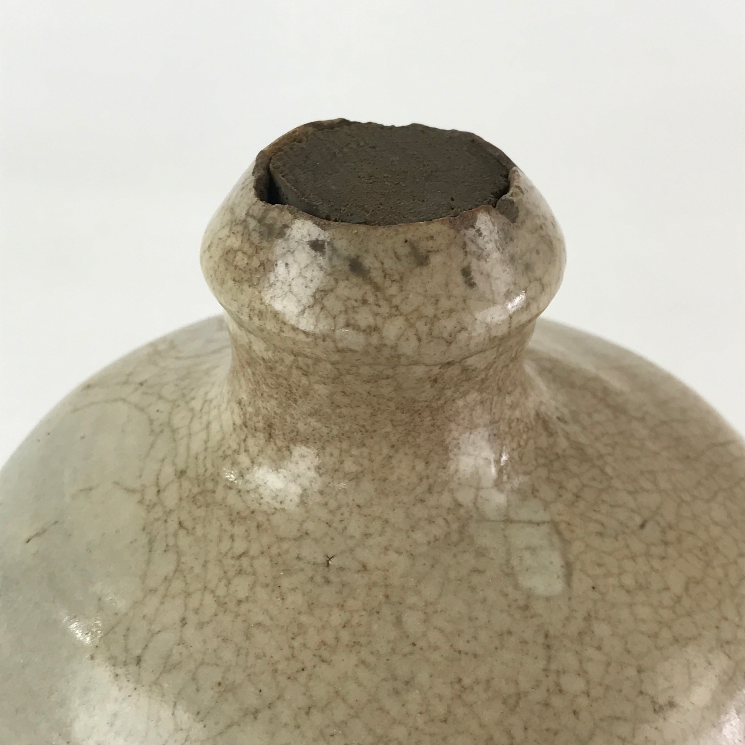 Antique Japanese Ceramic Sake Bottle Tokkuri Pottery Hand-Written Kanji TS451