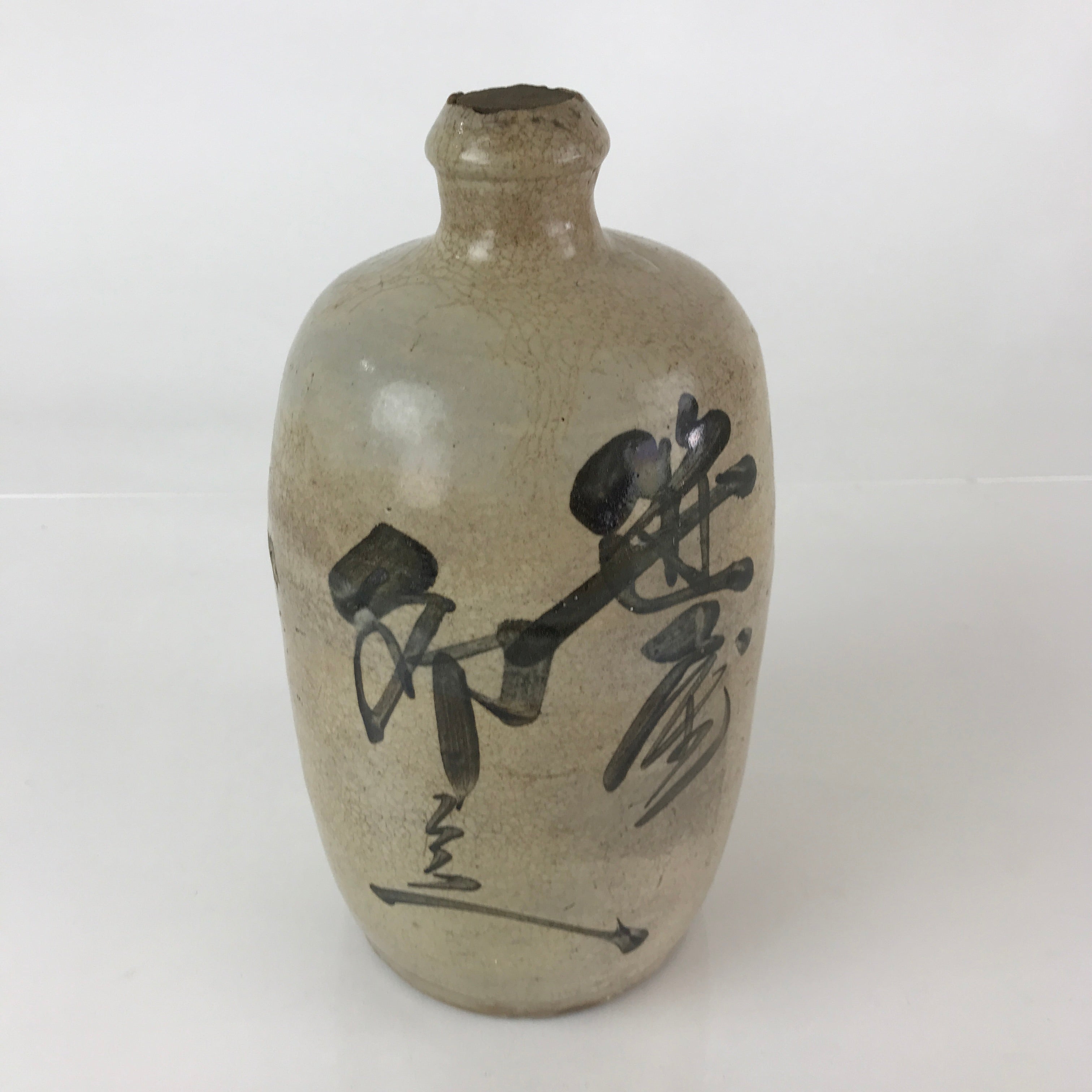 Antique Japanese Ceramic Sake Bottle Tokkuri Pottery Hand-Written Kanji TS451