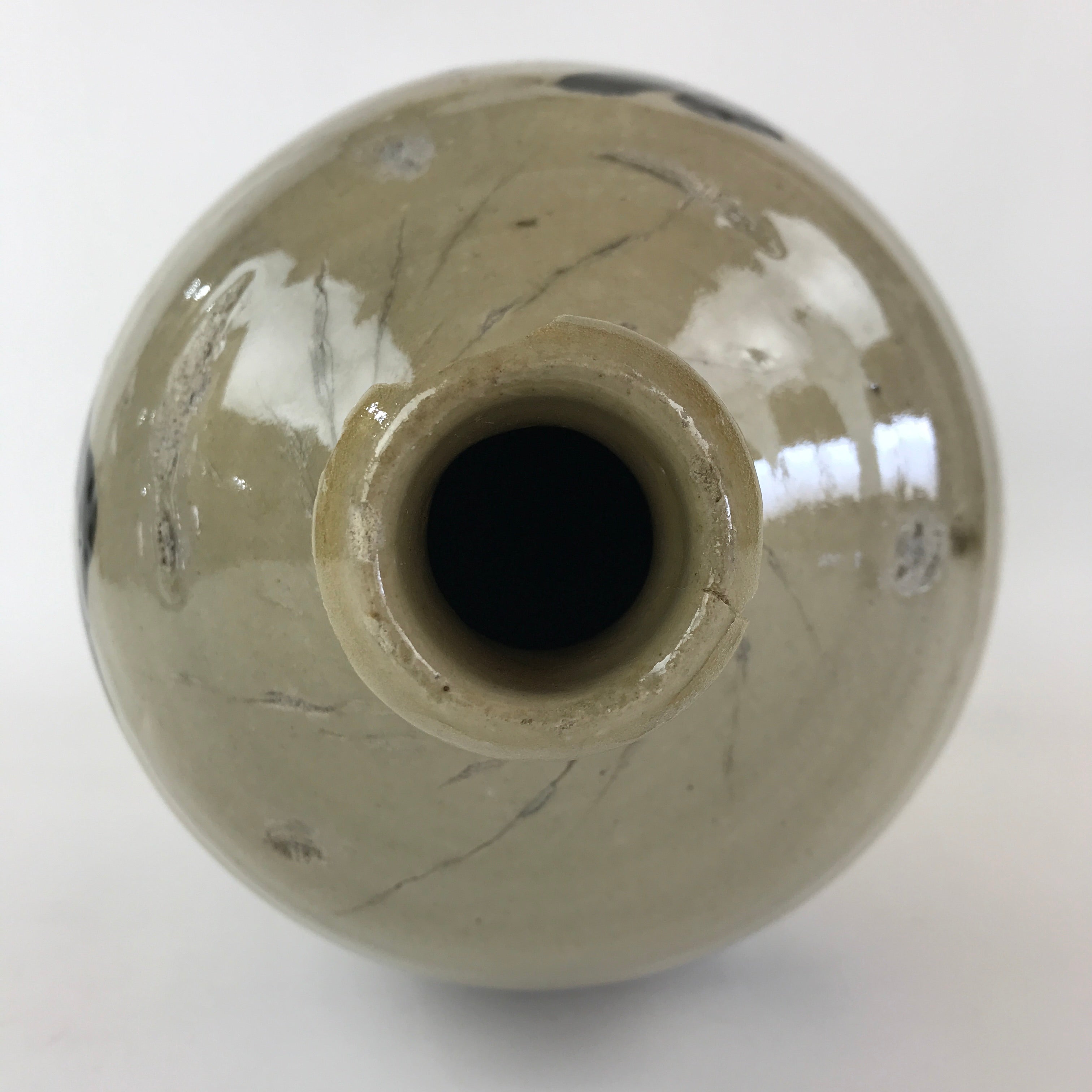Antique Japanese Ceramic Sake Bottle Tokkuri Pottery Hand-Written Kanji TS493