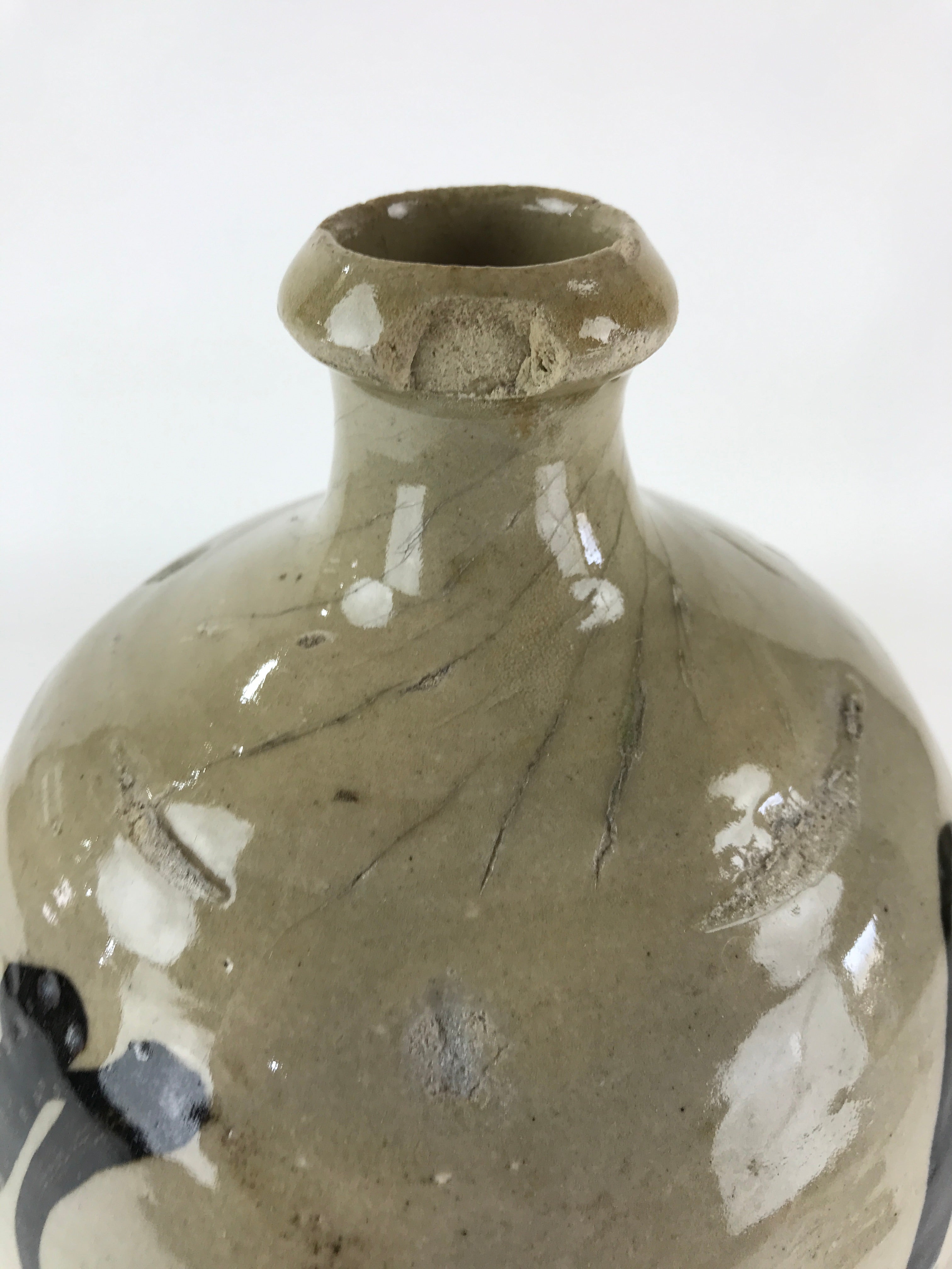 Antique Japanese Ceramic Sake Bottle Tokkuri Pottery Hand-Written Kanji TS493
