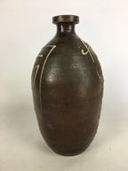 Antique Japanese Ceramic Sake Bottle Tokkuri Pottery Kayoi-Tokkuri Brown TS283