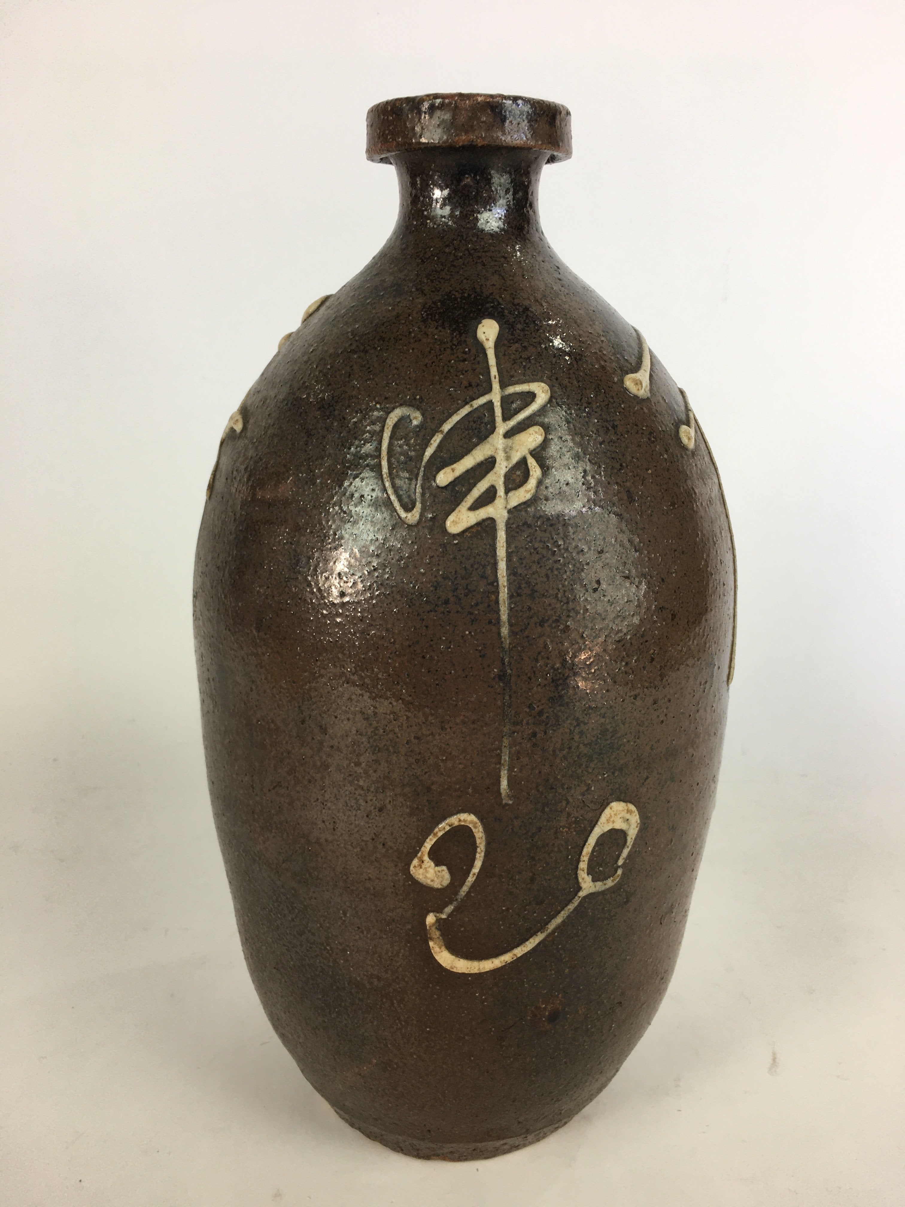 Antique Japanese Ceramic Sake Bottle Tokkuri Pottery Kayoi-Tokkuri Brown TS283