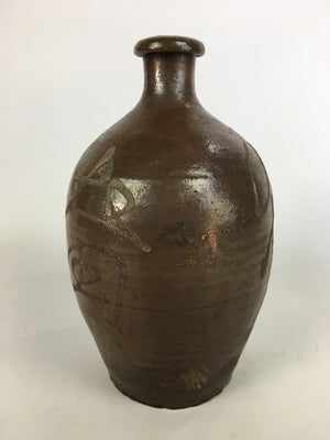 Antique Japanese Ceramic Sake Bottle Tokkuri Pottery Kayoi-Tokkuri Brown TS284