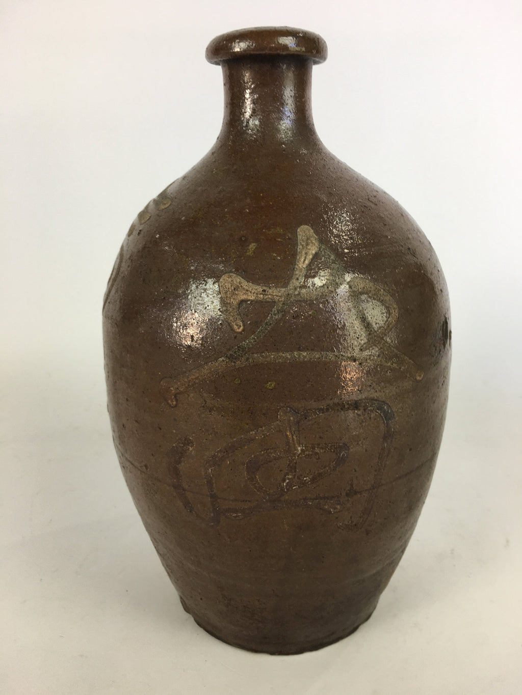 Antique Japanese Ceramic Sake Bottle Tokkuri Pottery Kayoi-Tokkuri Brown TS284