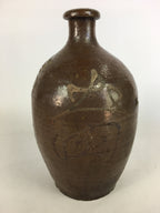 Antique Japanese Ceramic Sake Bottle Tokkuri Pottery Kayoi-Tokkuri Brown TS284