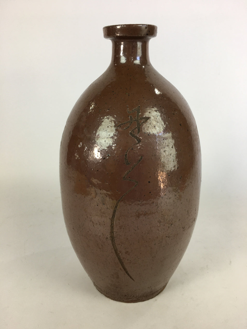 Antique Japanese Ceramic Sake Bottle Tokkuri Pottery Kayoi-Tokkuri Brown TS285