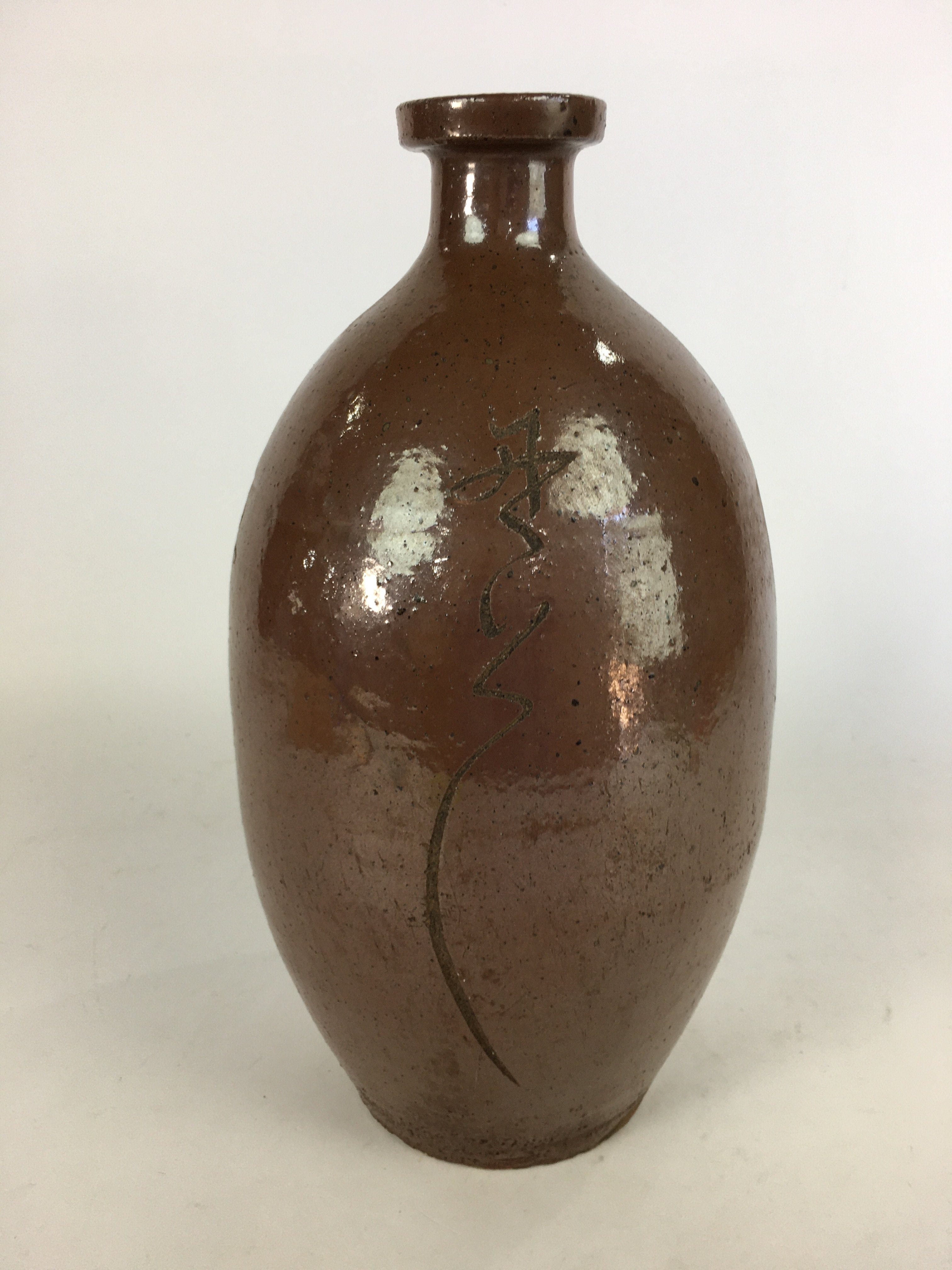 Antique Japanese Ceramic Sake Bottle Tokkuri Pottery Kayoi-Tokkuri Brown TS285