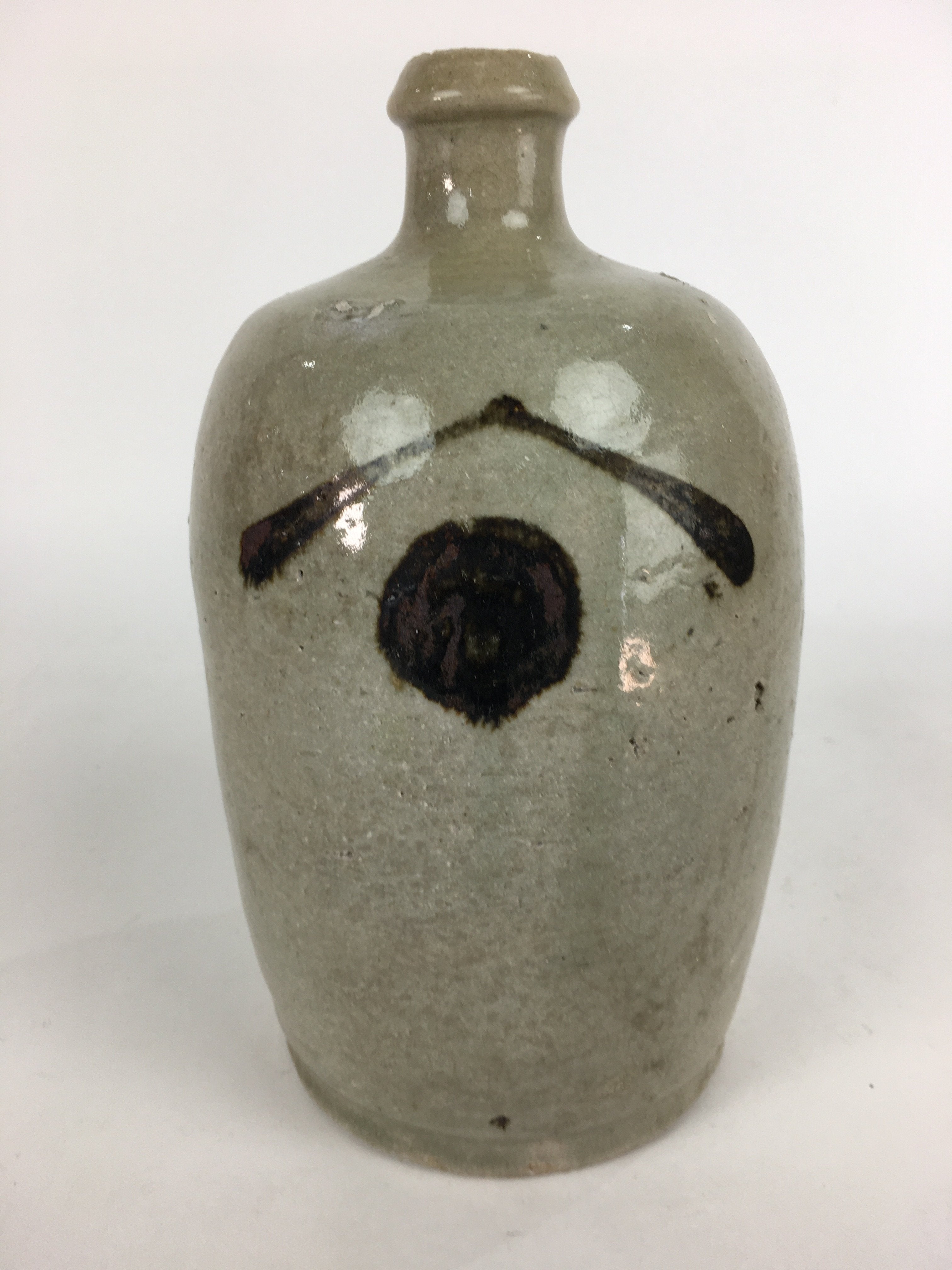 Antique Japanese Ceramic Sake Bottle Vtg Kayoi Tokkuri Hand-Written Kanji TS298