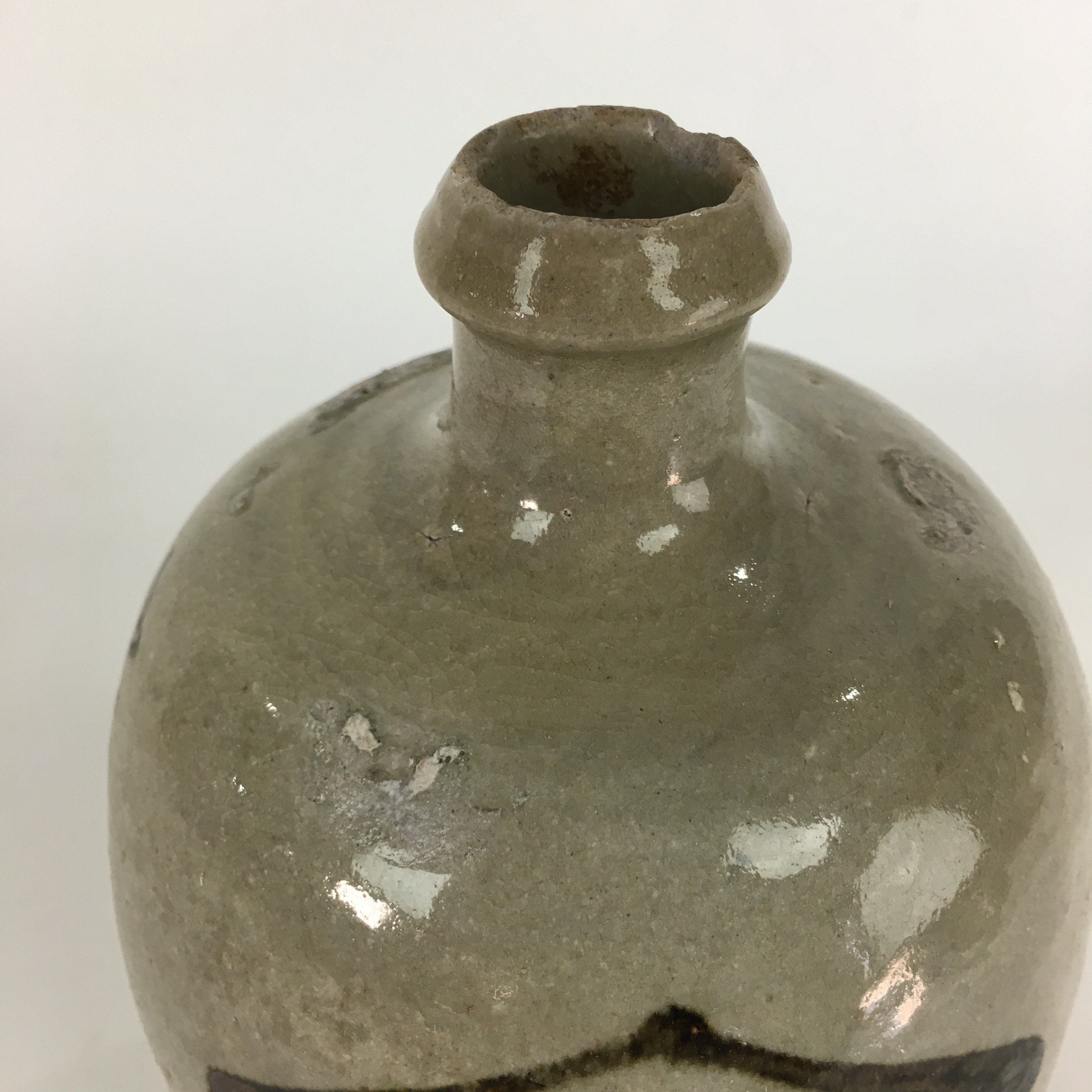 Antique Japanese Ceramic Sake Bottle Vtg Kayoi Tokkuri Hand-Written Kanji TS298