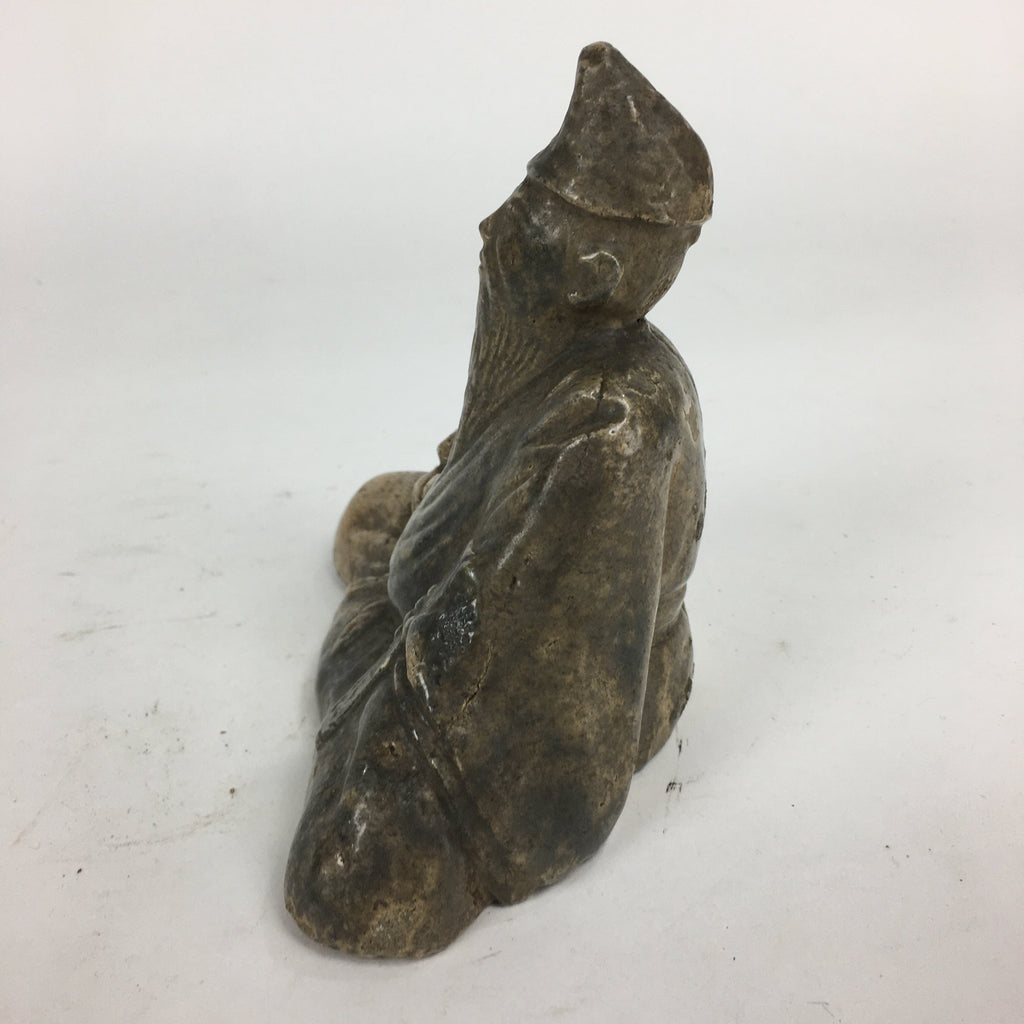 Antique Japanese Ceramic Statue Kakinomoto no Hitomaro Figurine Pottery BD701