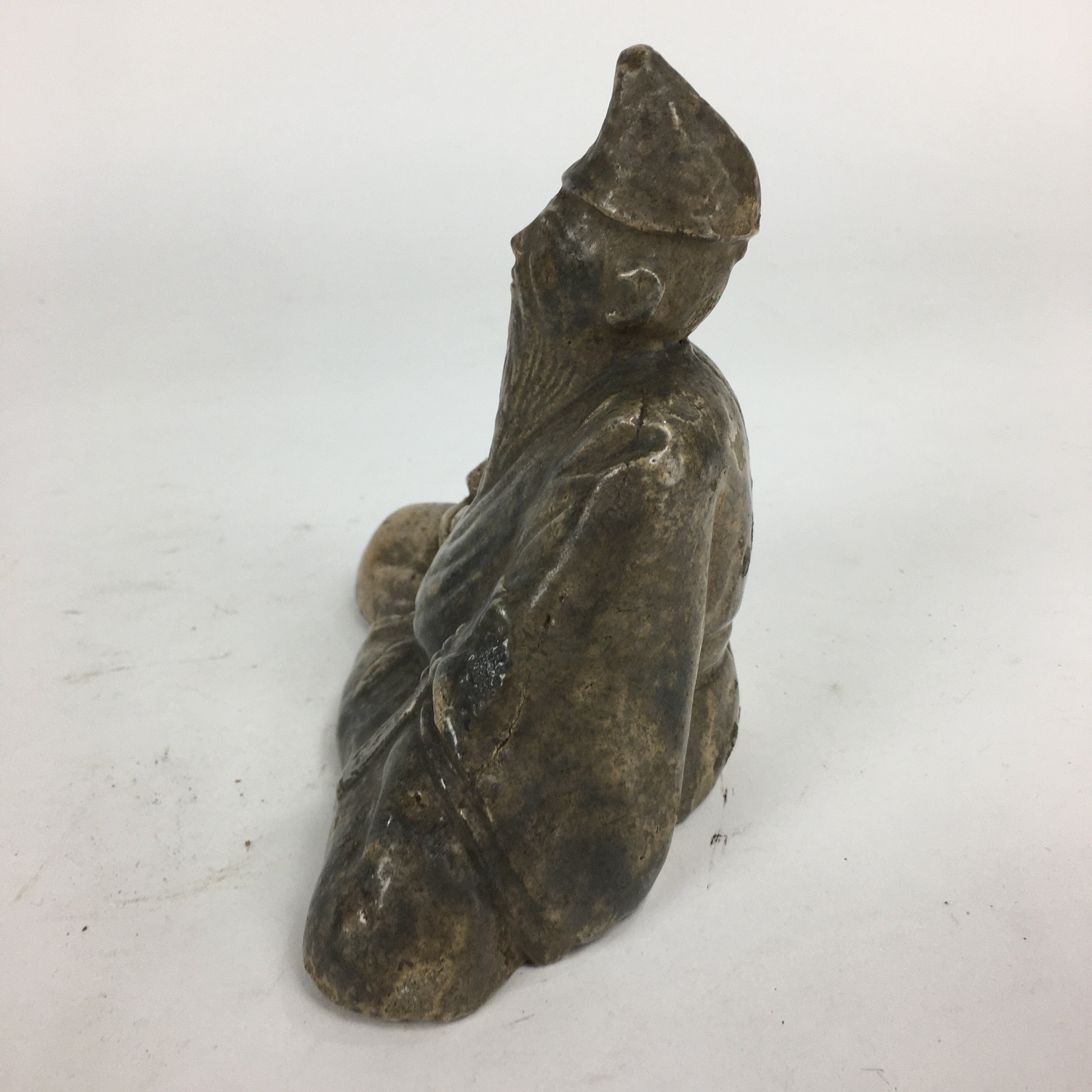 Antique Japanese Ceramic Statue Kakinomoto no Hitomaro Figurine Pottery BD701