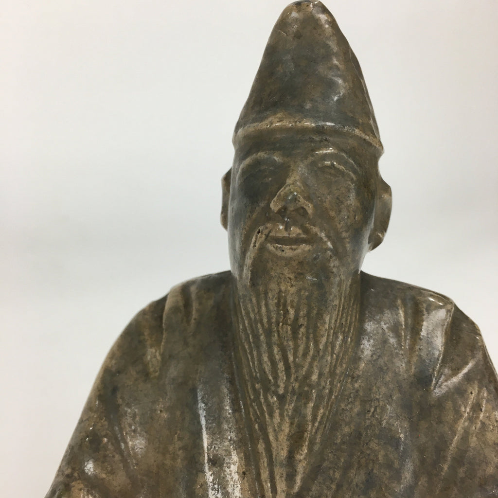 Antique Japanese Ceramic Statue Kakinomoto no Hitomaro Figurine Pottery BD701