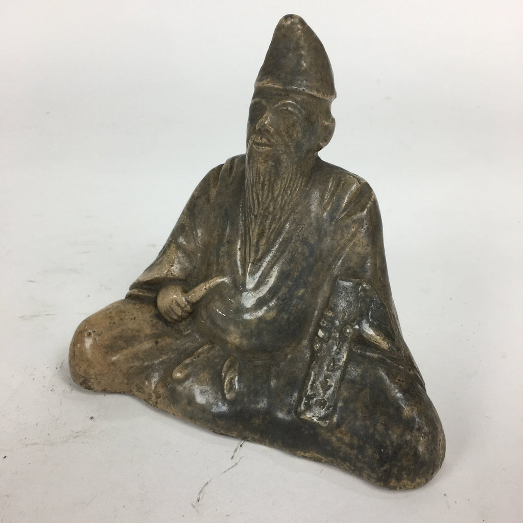 Antique Japanese Ceramic Statue Kakinomoto no Hitomaro Figurine Pottery BD701