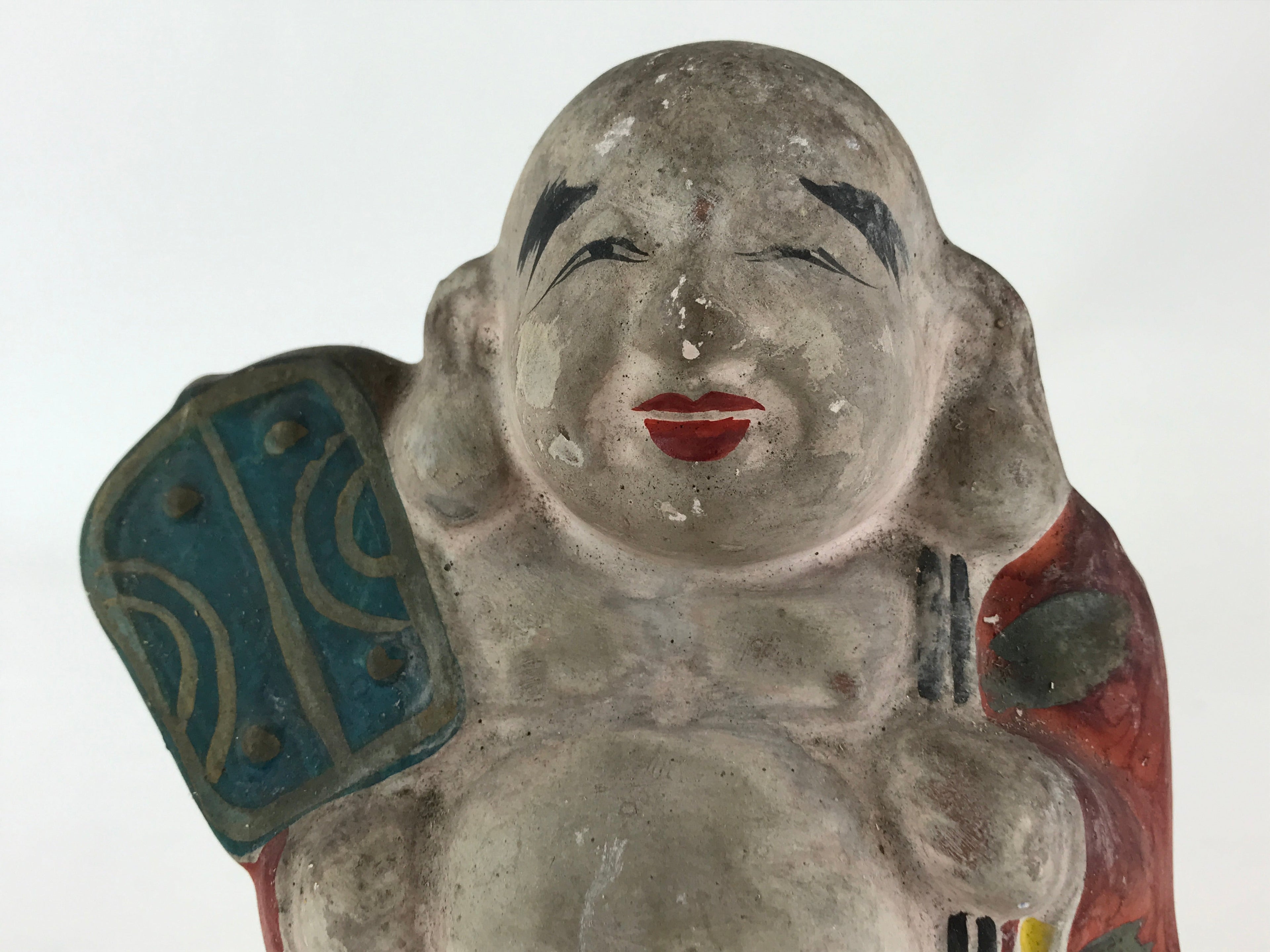 Antique Japanese Clay Doll Ningyo 7 Lucky Gods Buddhist Hotei Statue BD855