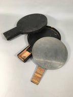 Antique Japanese Copper Hand Mirror Signed Wood Lacquer Case C1900 JK178
