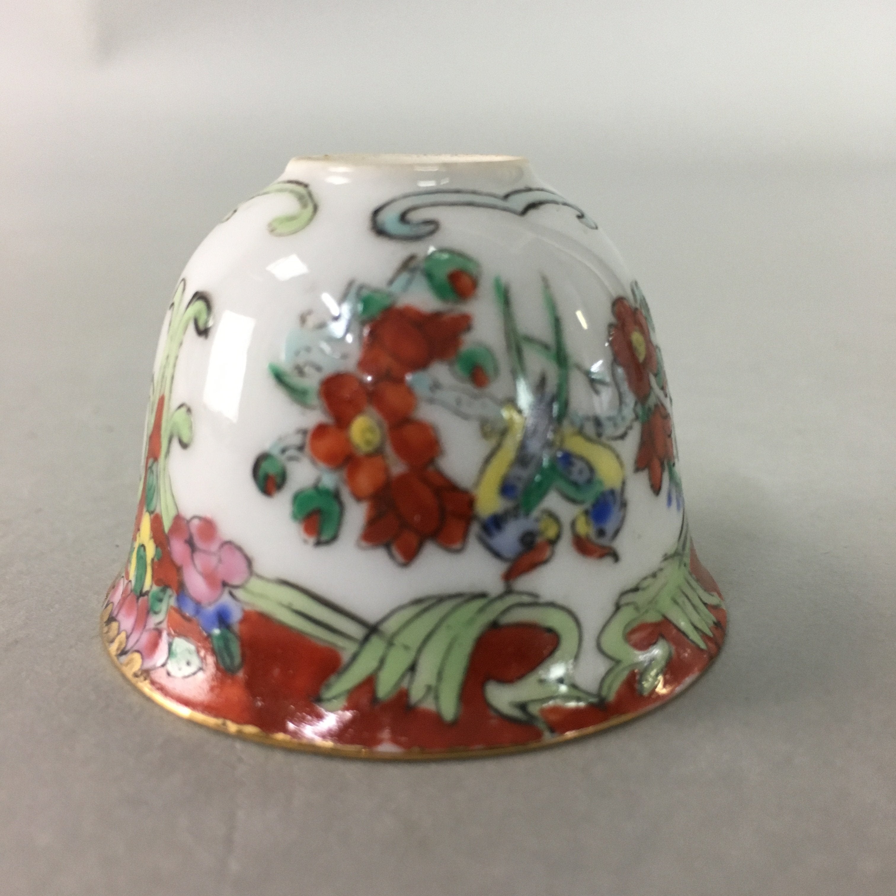 Antique Japanese Eggshell Porcelain Sake Cup Guinomi Sakazuki Bird Flower GU627