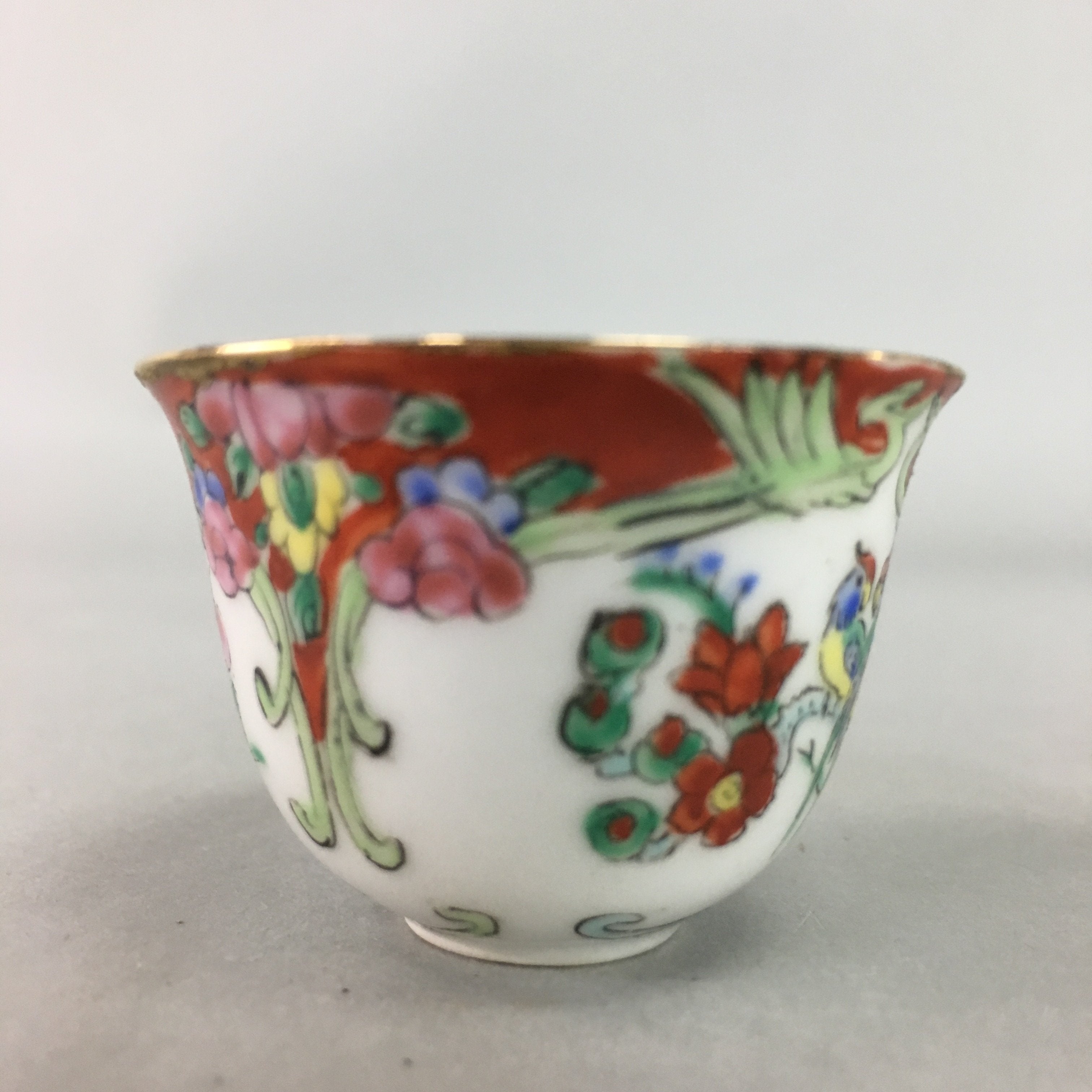 Antique Japanese Eggshell Porcelain Sake Cup Guinomi Sakazuki Bird Flower GU627