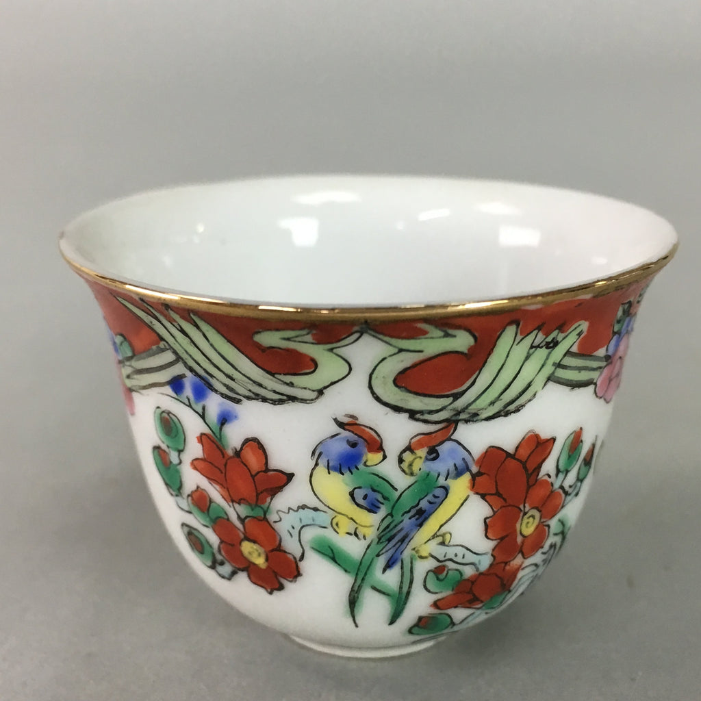 Antique Japanese Eggshell Porcelain Sake Cup Guinomi Sakazuki Bird Flower GU629