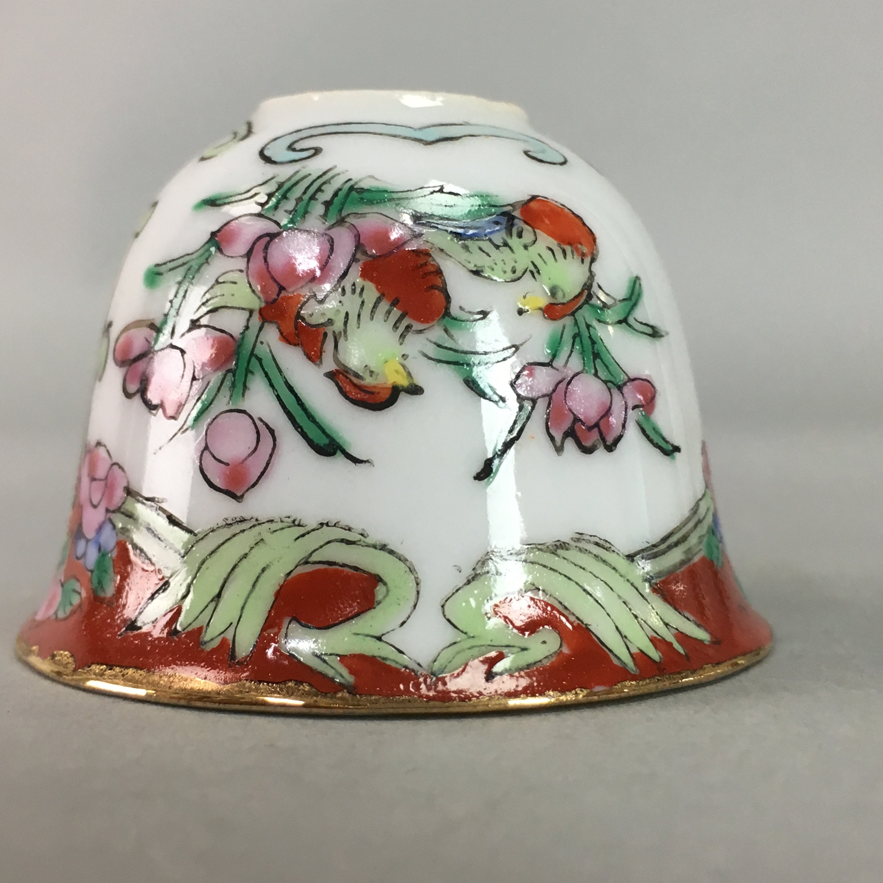 Antique Japanese Eggshell Porcelain Sake Cup Guinomi Sakazuki Bird Flower GU631