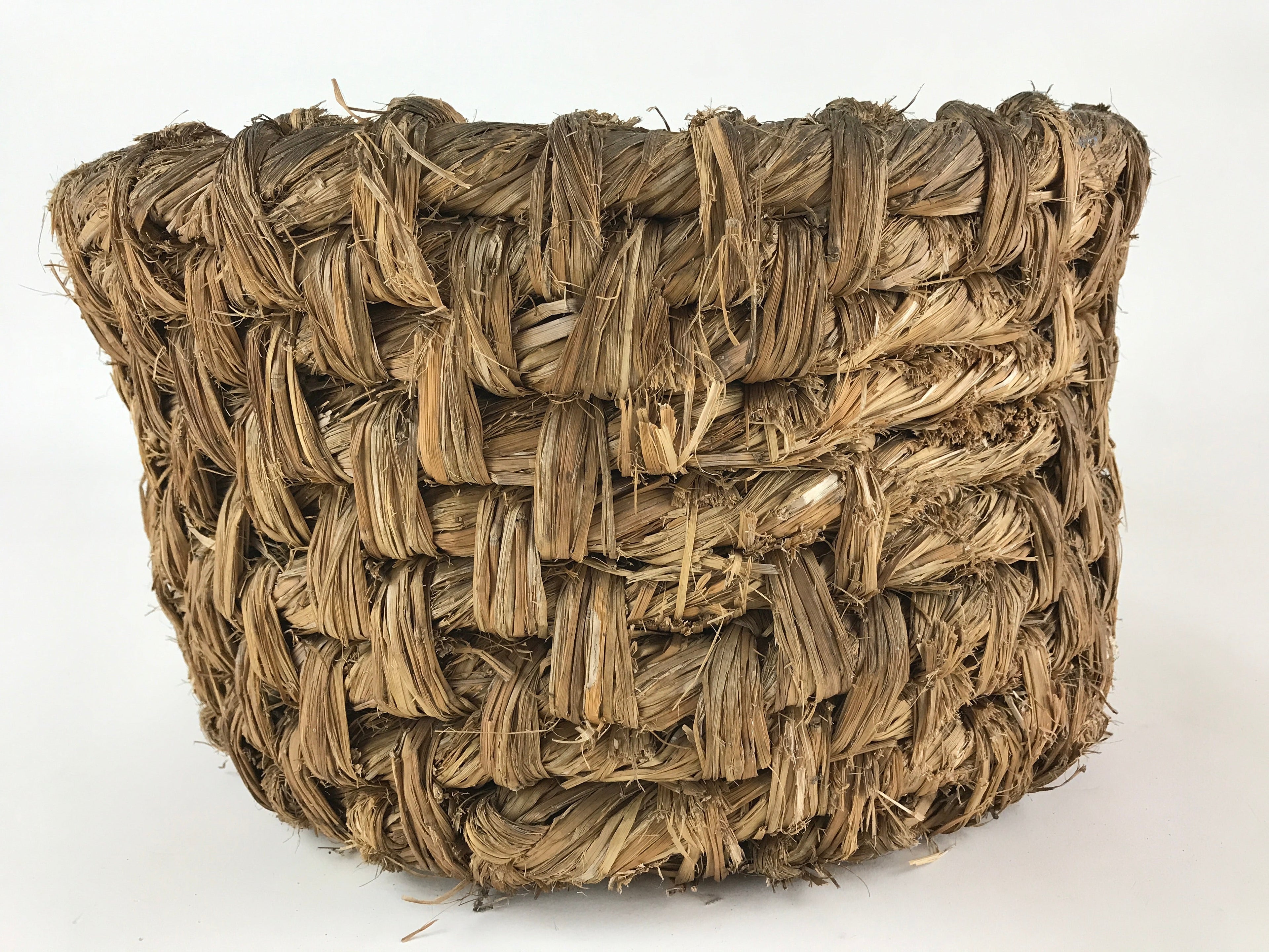 Antique Japanese Handwoven Straw Basket C1900 Wide Weave Storage Kago B214