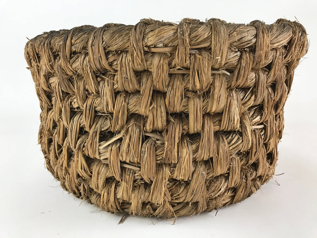 Antique Japanese Handwoven Straw Basket C1900 Wide Weave Storage Kago B214