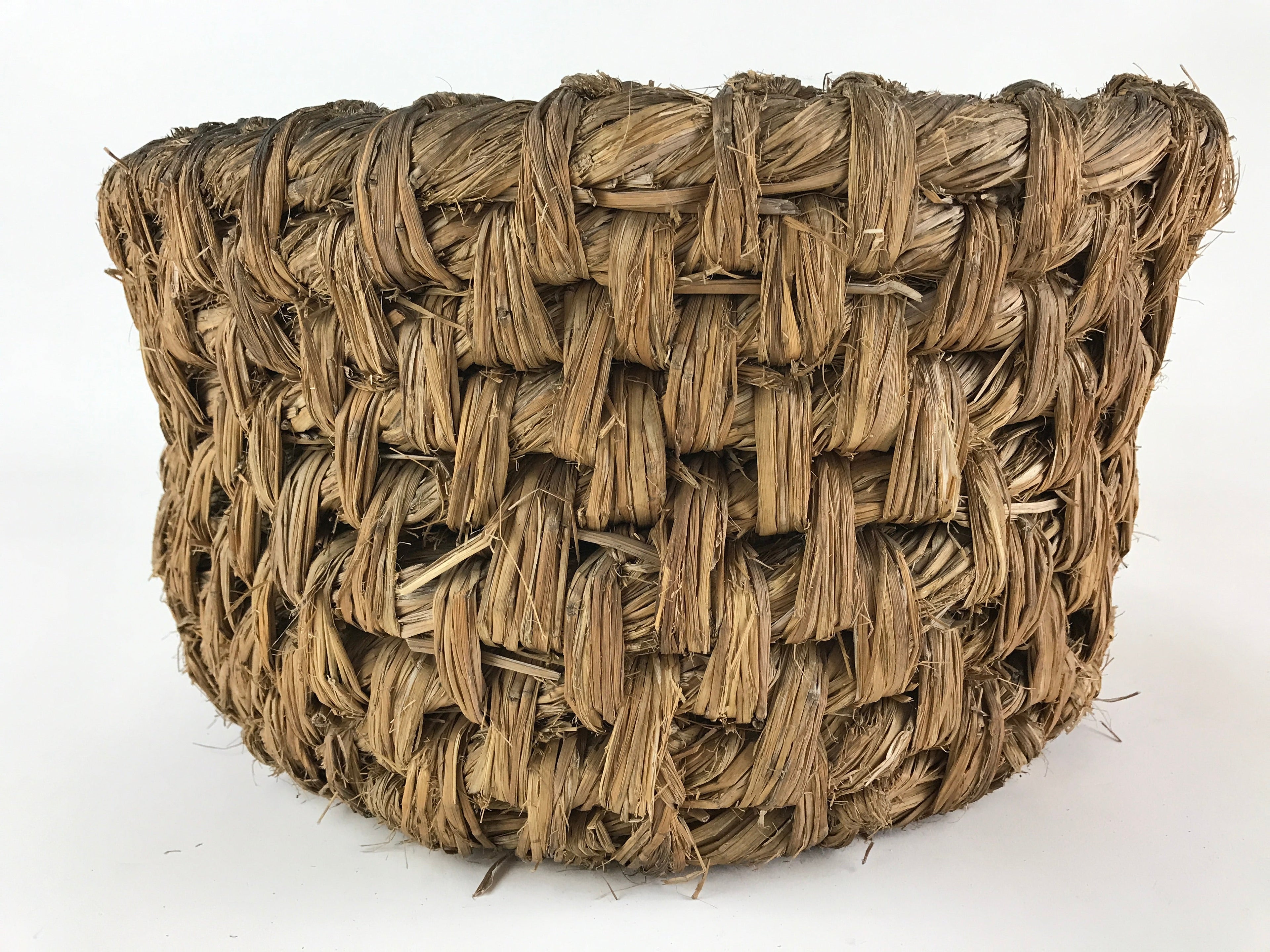Antique Japanese Handwoven Straw Basket C1900 Wide Weave Storage Kago B214