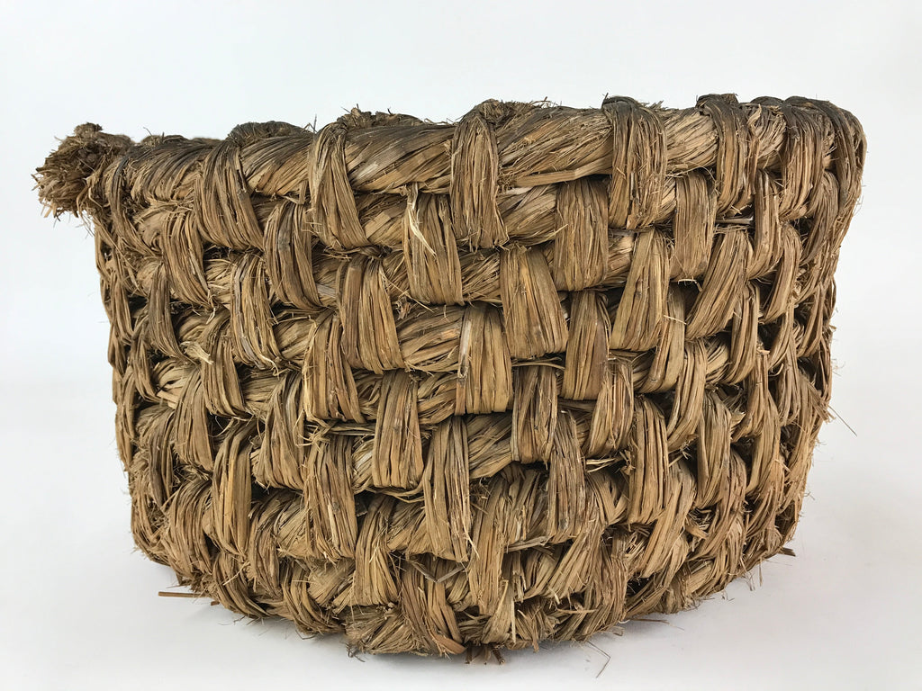Antique Japanese Handwoven Straw Basket C1900 Wide Weave Storage Kago B214