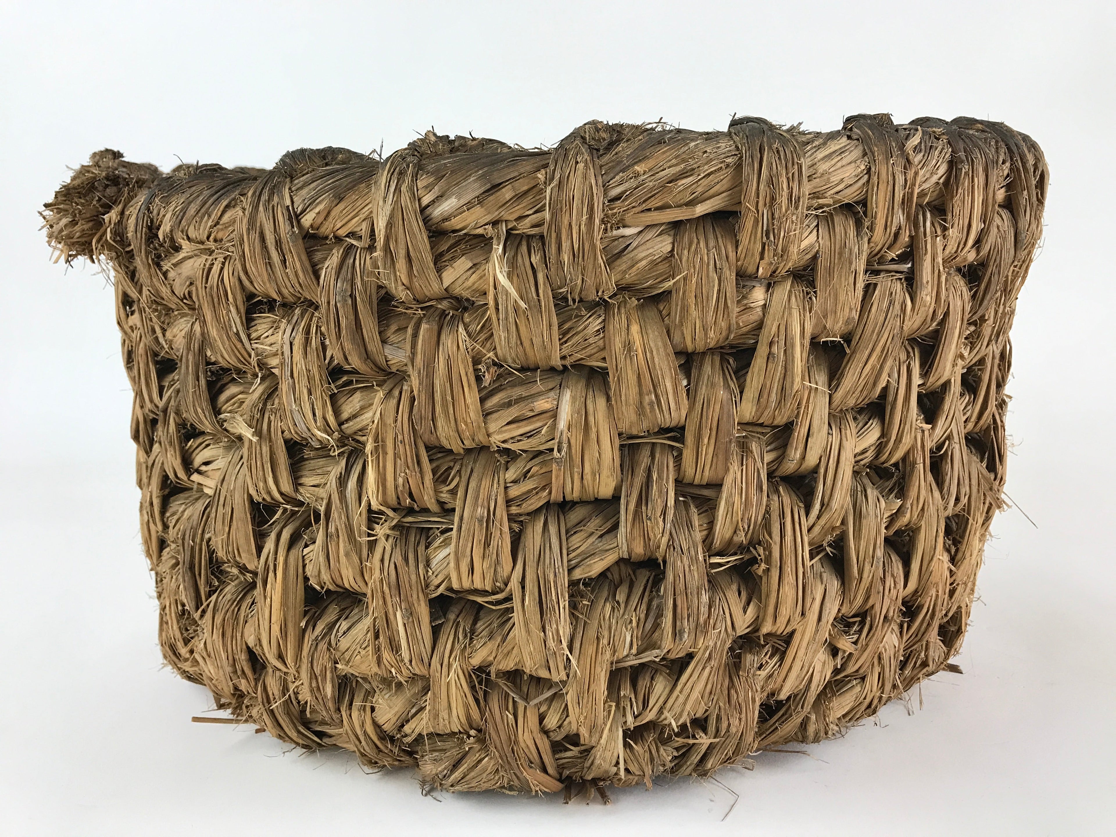 Antique Japanese Handwoven Straw Basket C1900 Wide Weave Storage Kago B214