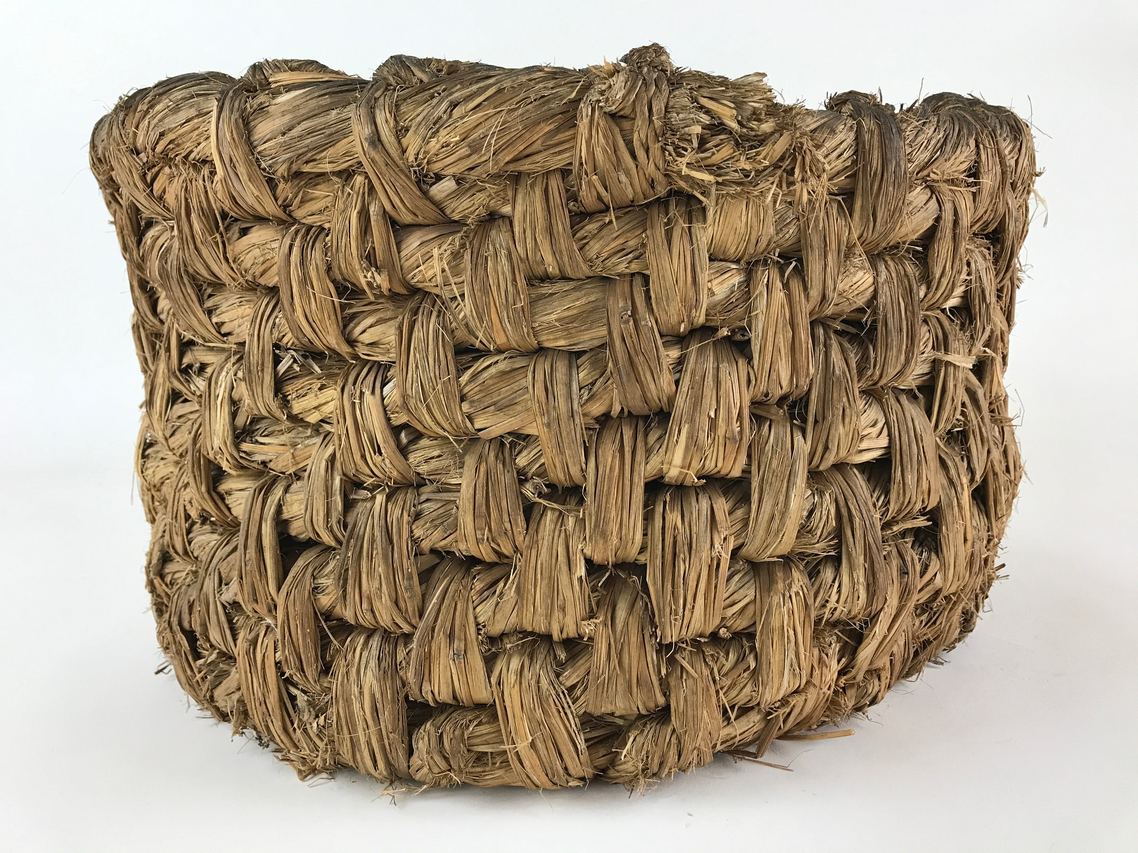 Antique Japanese Handwoven Straw Basket C1900 Wide Weave Storage Kago B214