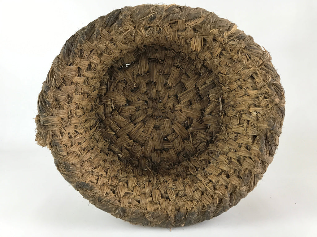 Antique Japanese Handwoven Straw Basket C1900 Wide Weave Storage Kago B214