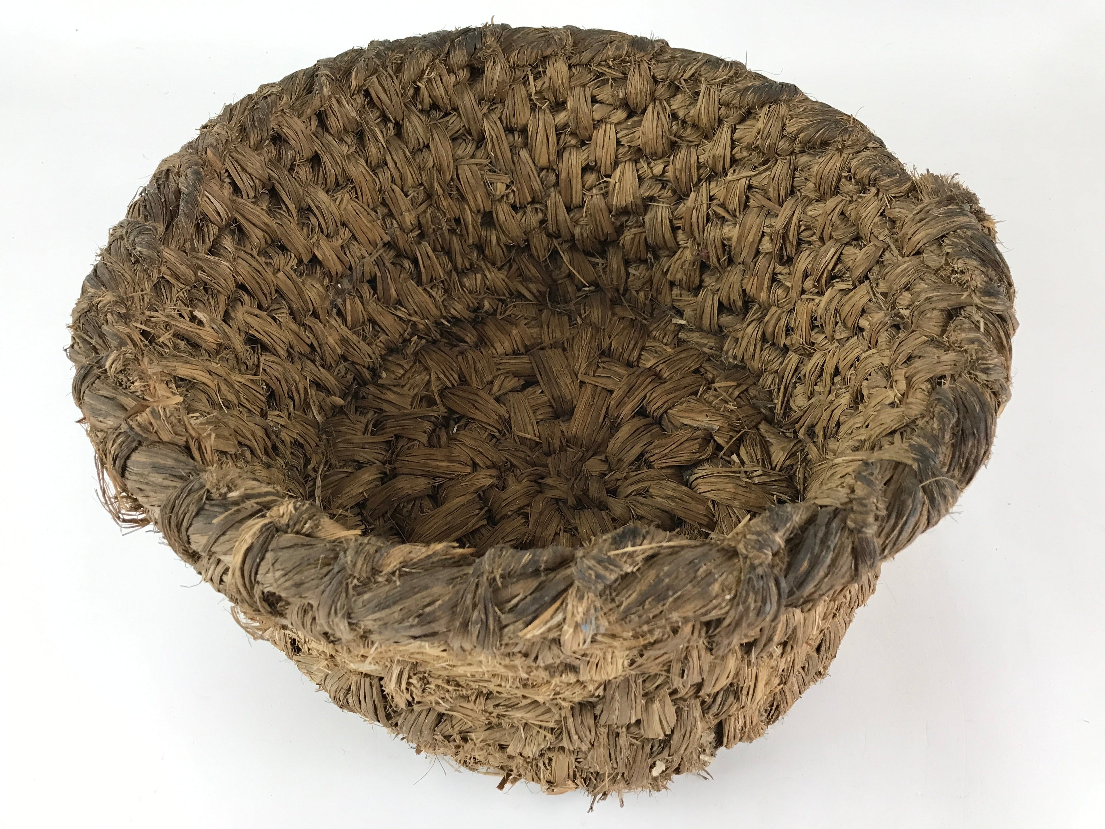 Antique Japanese Handwoven Straw Basket C1900 Wide Weave Storage Kago B214