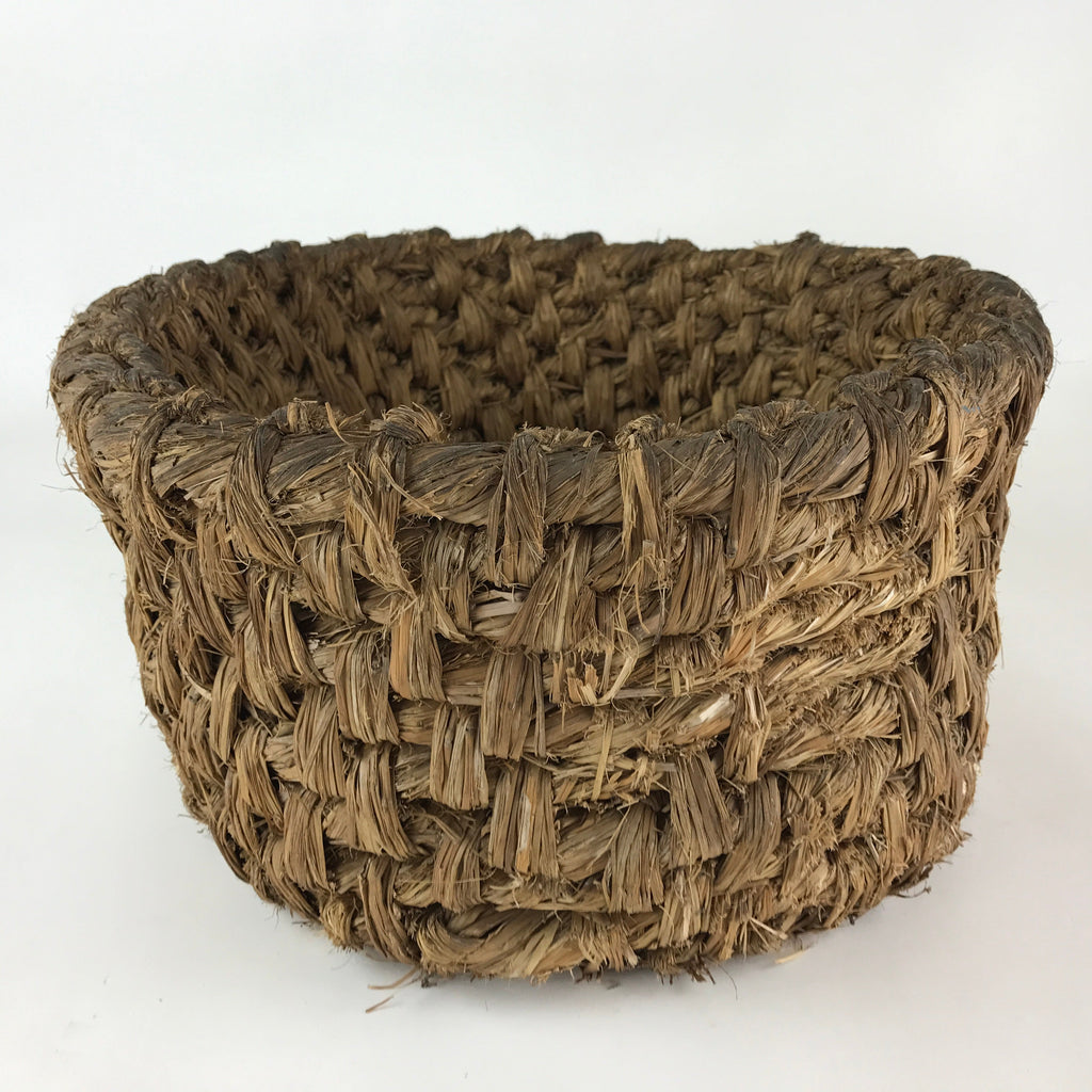 Antique Japanese Handwoven Straw Basket C1900 Wide Weave Storage Kago B214