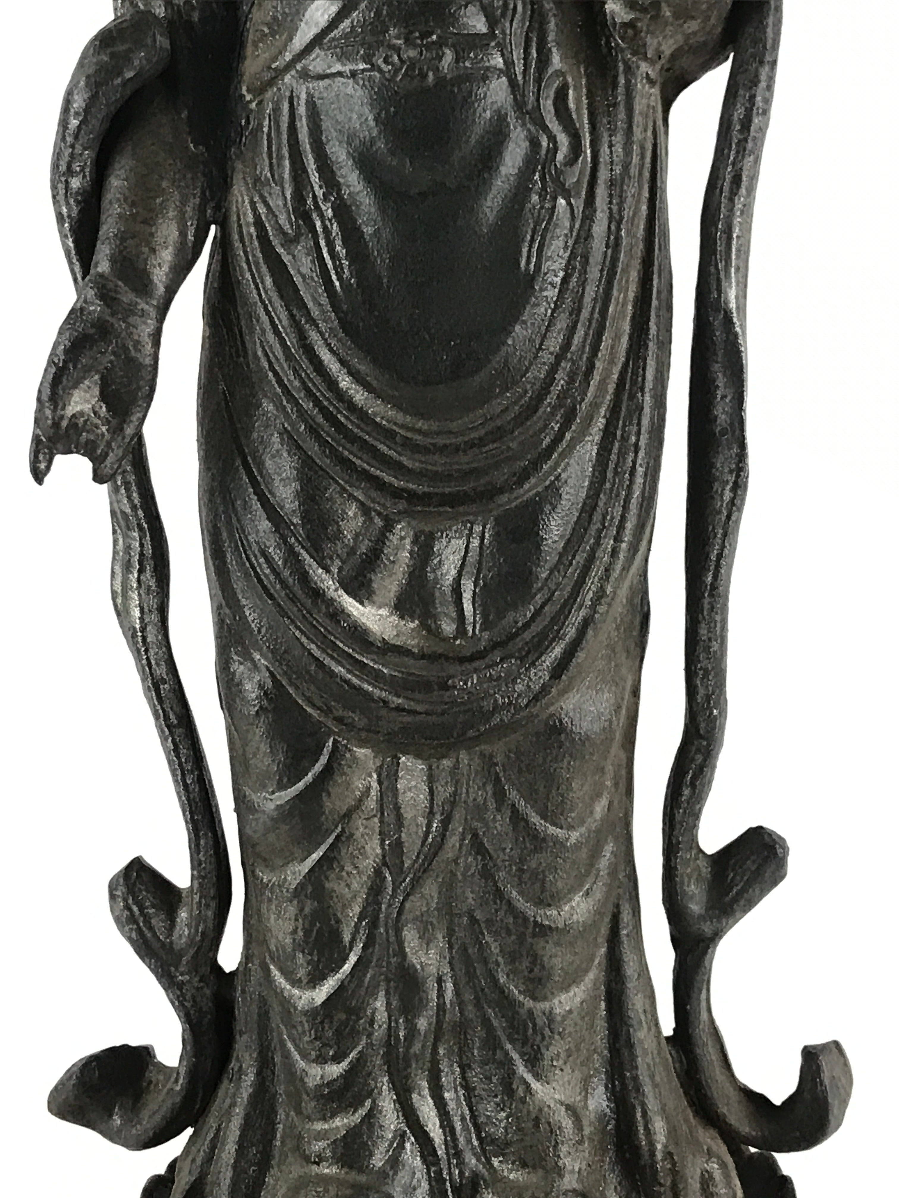 Antique Japanese Iron Buddhist Statue Kannon Bosatsu Metal Heart Of Mercy BD874
