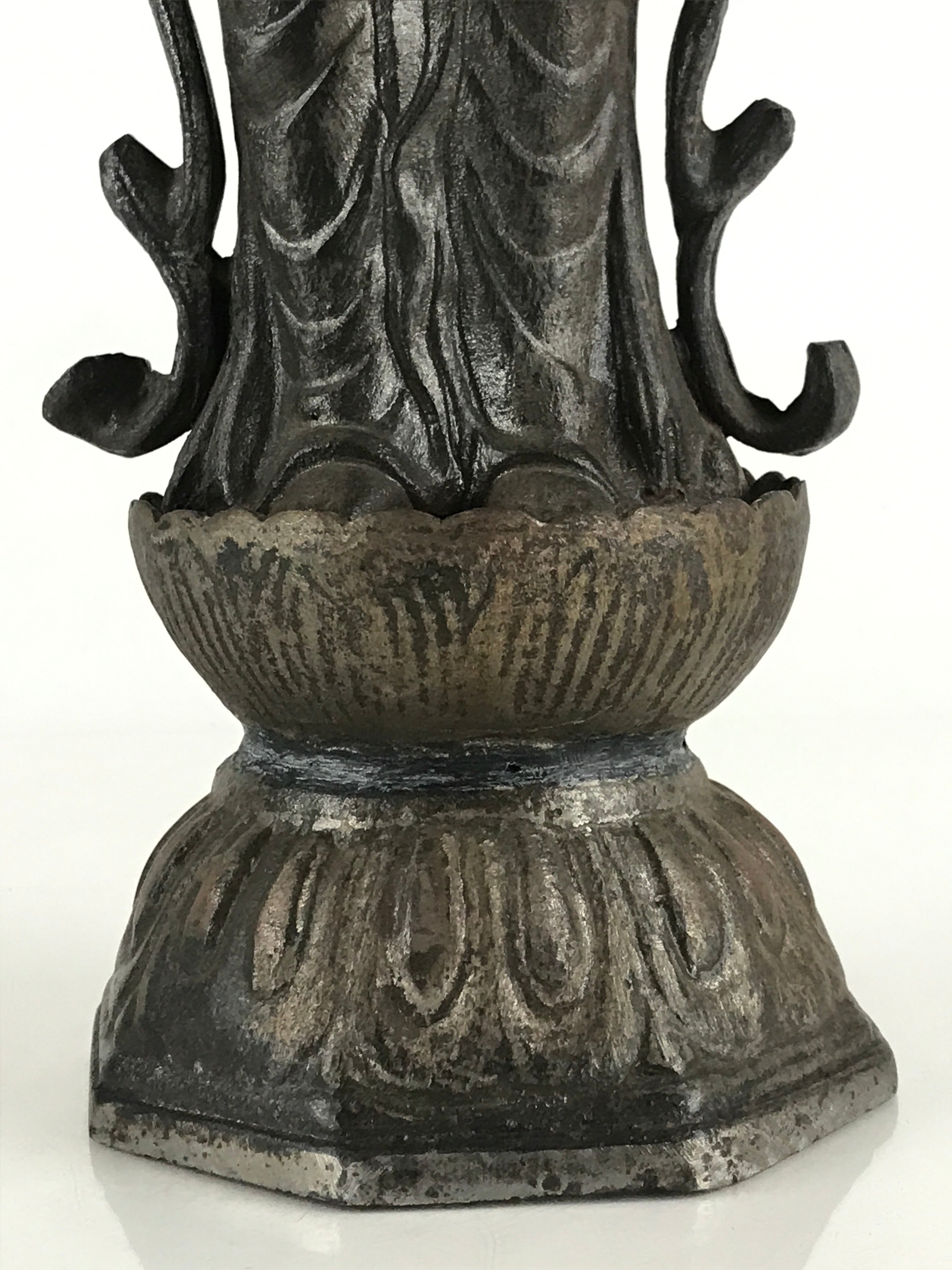 Antique Japanese Iron Buddhist Statue Kannon Bosatsu Metal Heart Of Mercy BD874