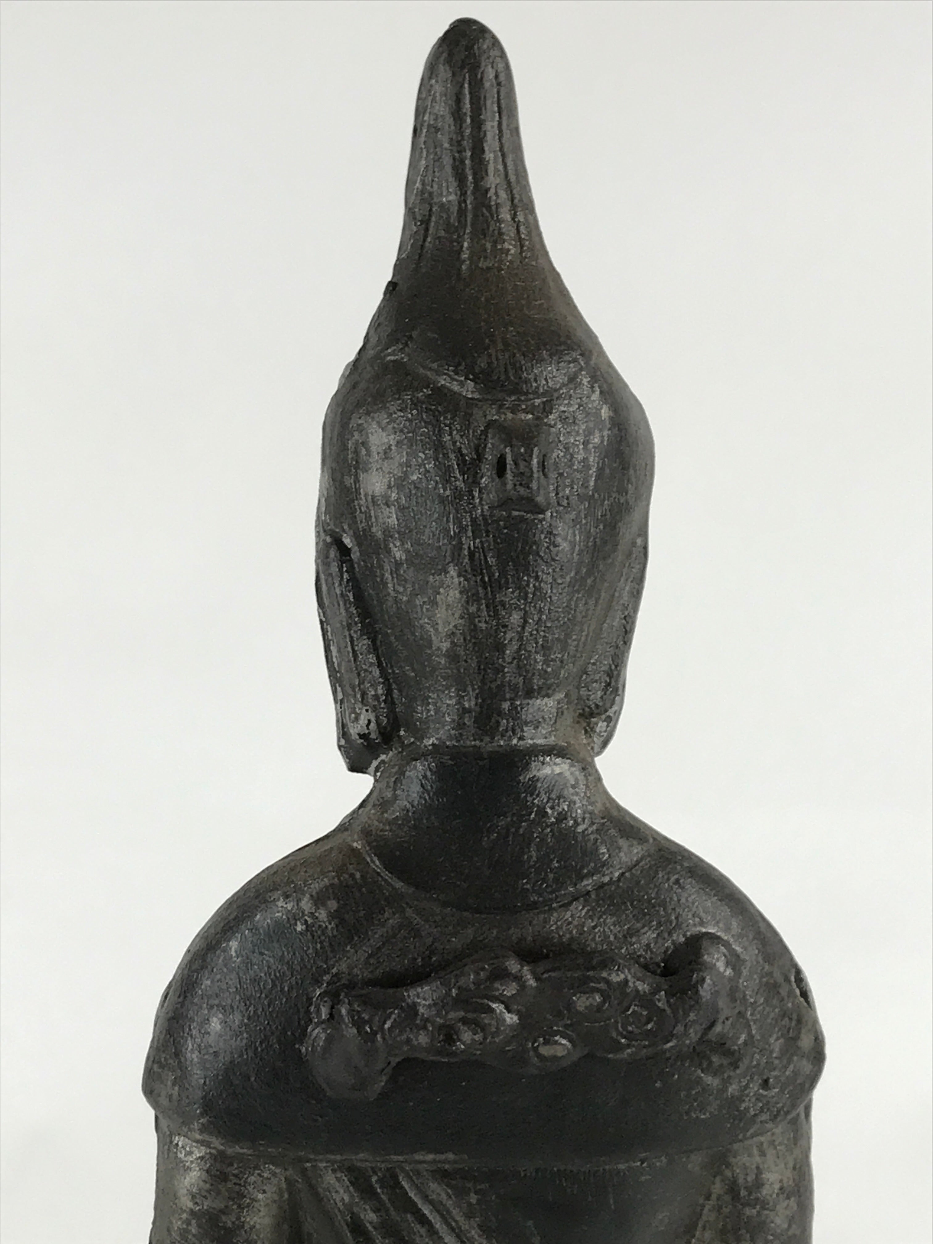 Antique Japanese Iron Buddhist Statue Kannon Bosatsu Metal Heart Of Mercy BD874